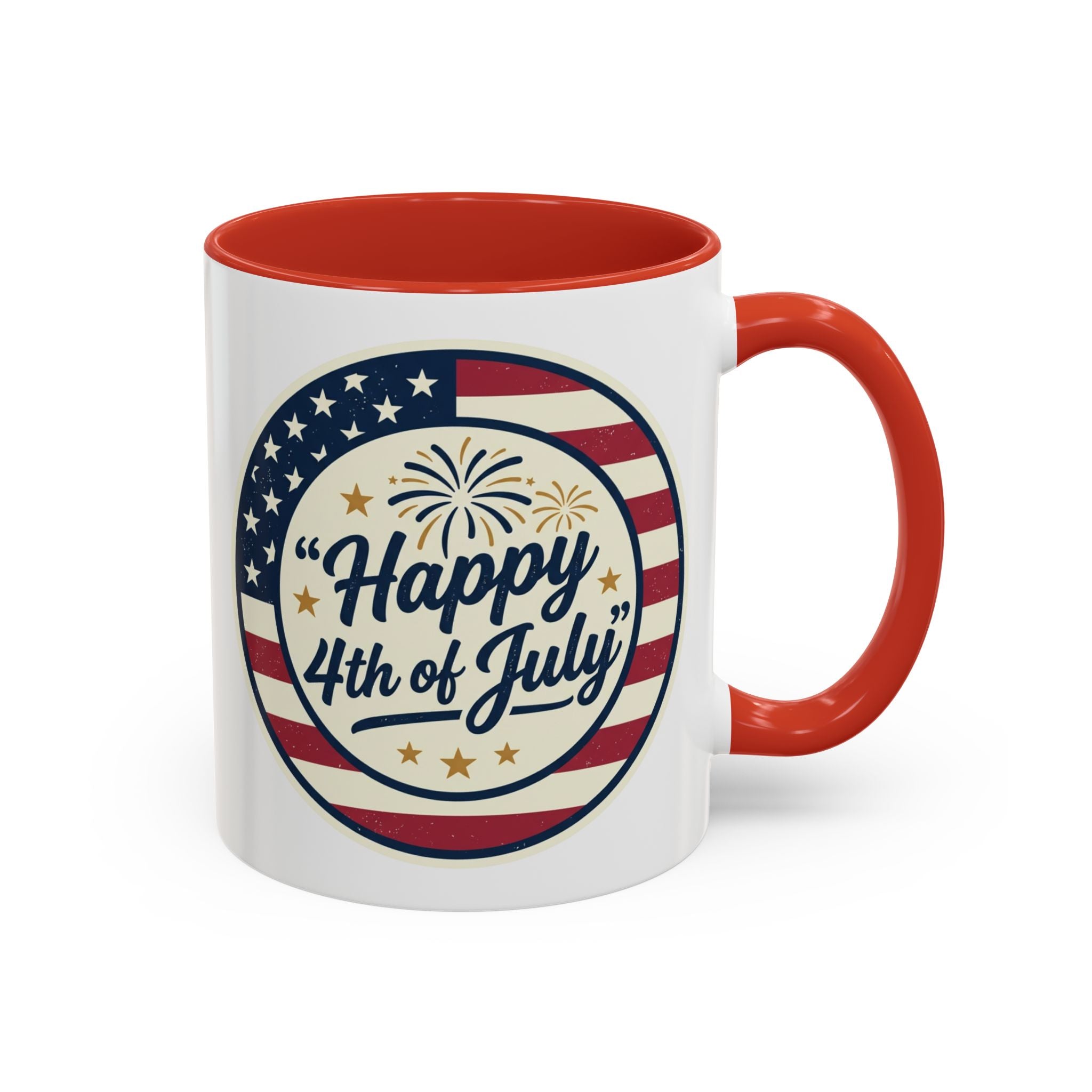 Happy 4th of July Accent Coffee Mug – Patriotic American Flag Design (11/15oz)