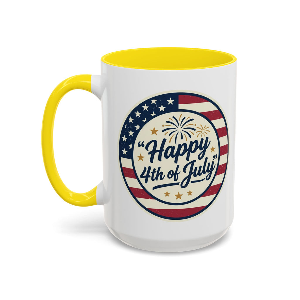Happy 4th of July Accent Coffee Mug – Patriotic American Flag Design (11/15oz)