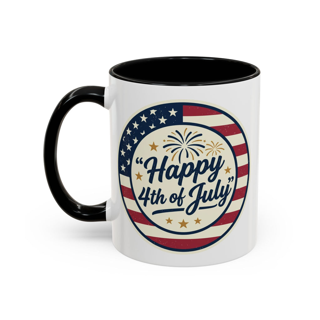 Happy 4th of July Accent Coffee Mug – Patriotic American Flag Design (11/15oz)