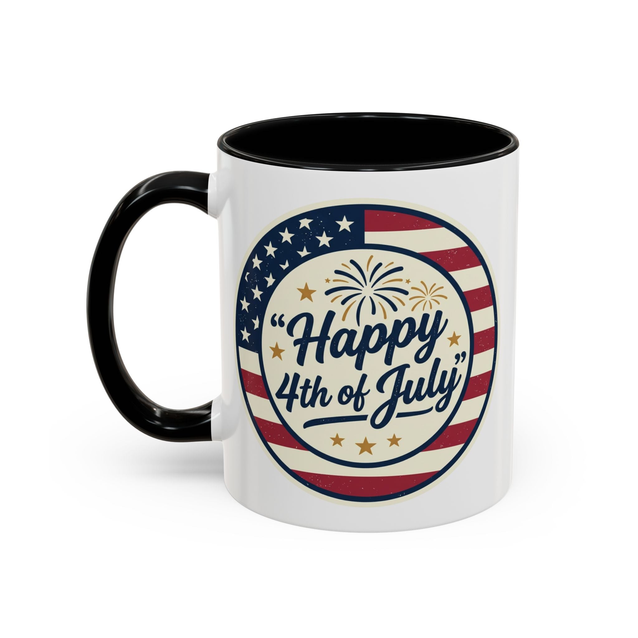 Happy 4th of July Accent Coffee Mug – Patriotic American Flag Design (11/15oz)