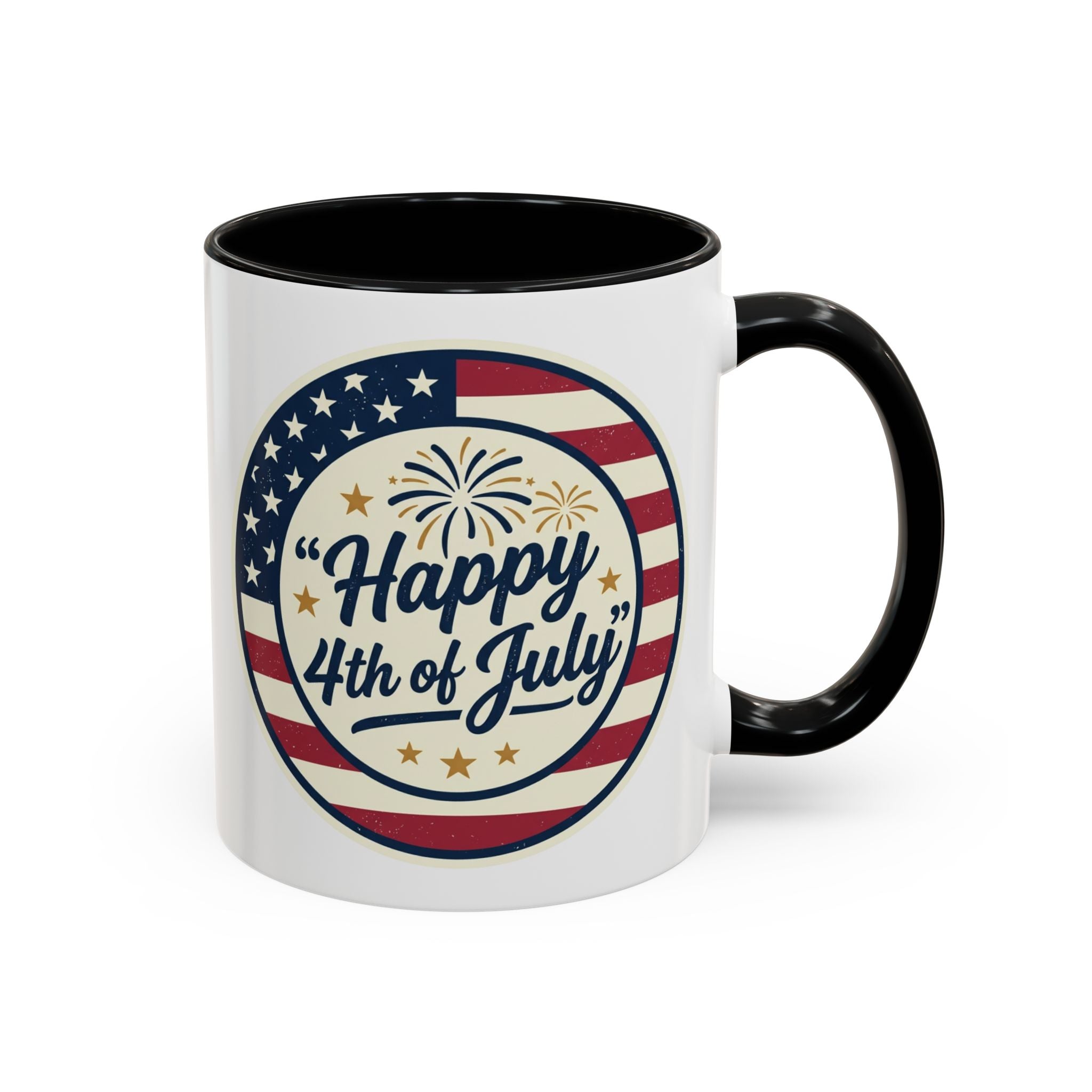 Happy 4th of July Accent Coffee Mug – Patriotic American Flag Design (11/15oz)