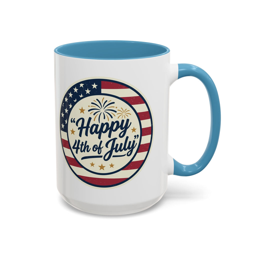 Happy 4th of July Accent Coffee Mug – Patriotic American Flag Design (11/15oz)