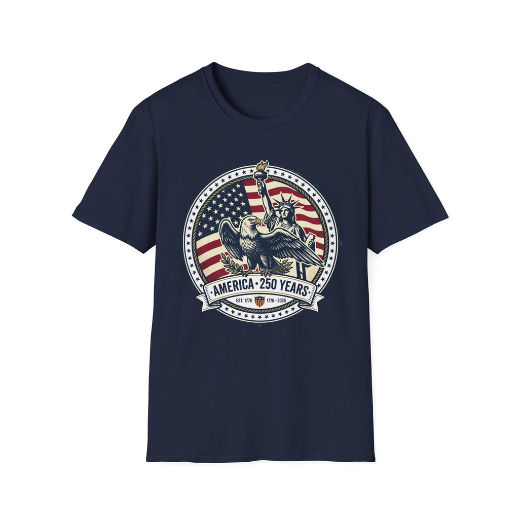 America 250 Years T-Shirt – Statue of Liberty Vintage Flag Graphic