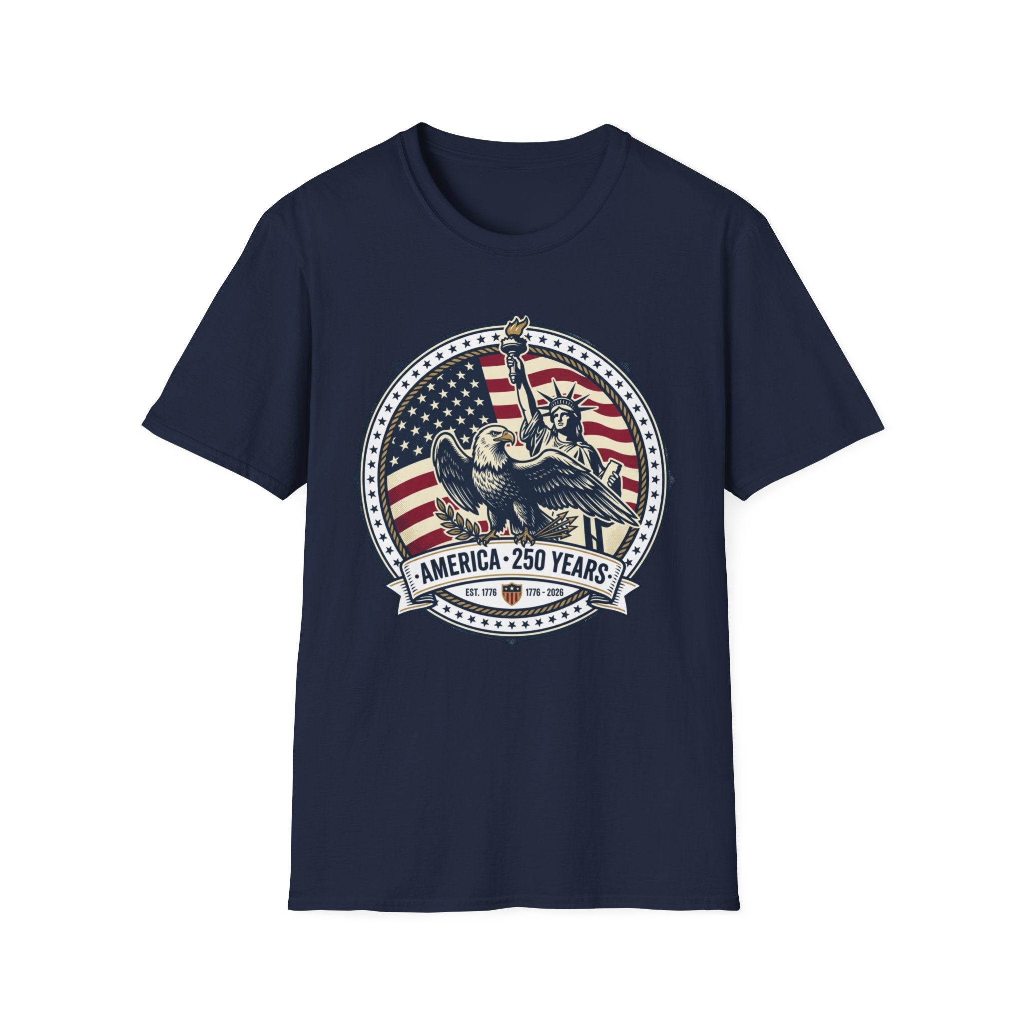 America 250 Years T-Shirt – Statue of Liberty Vintage Flag Graphic