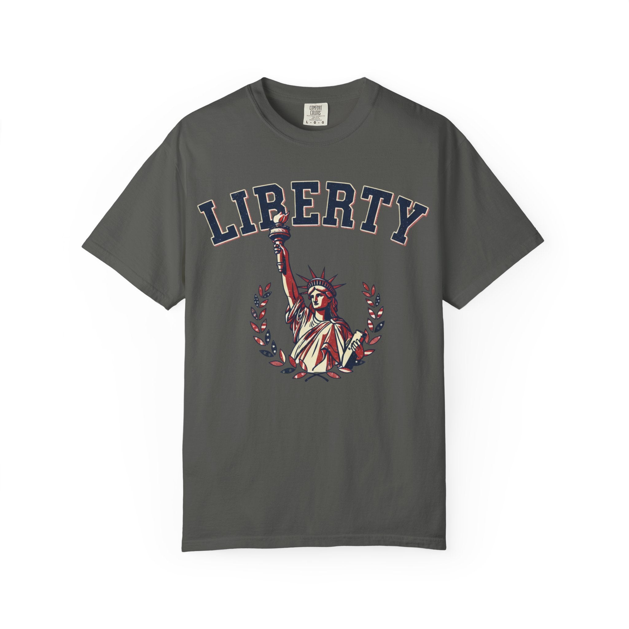Liberty Statue T-Shirt — Patriotic 'LIBERTY' Graphic Tee