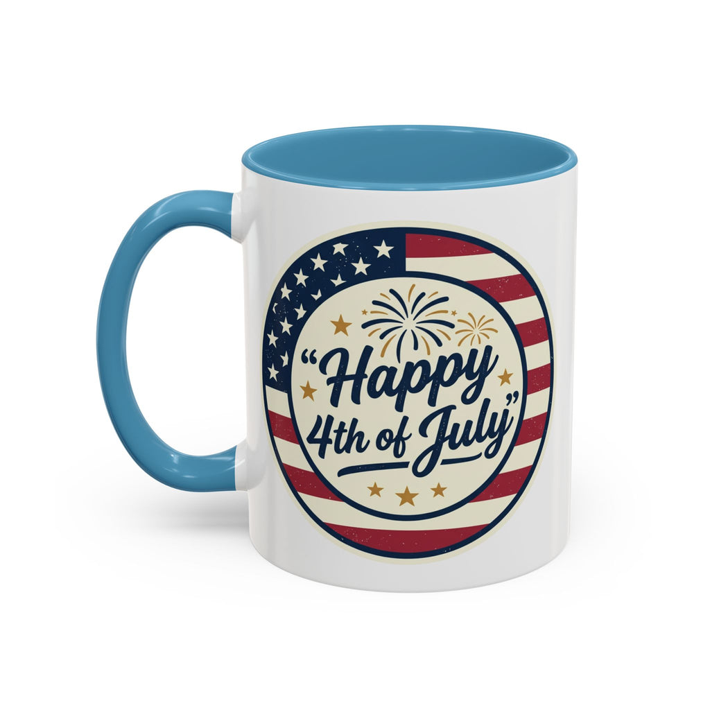 Happy 4th of July Accent Coffee Mug – Patriotic American Flag Design (11/15oz)