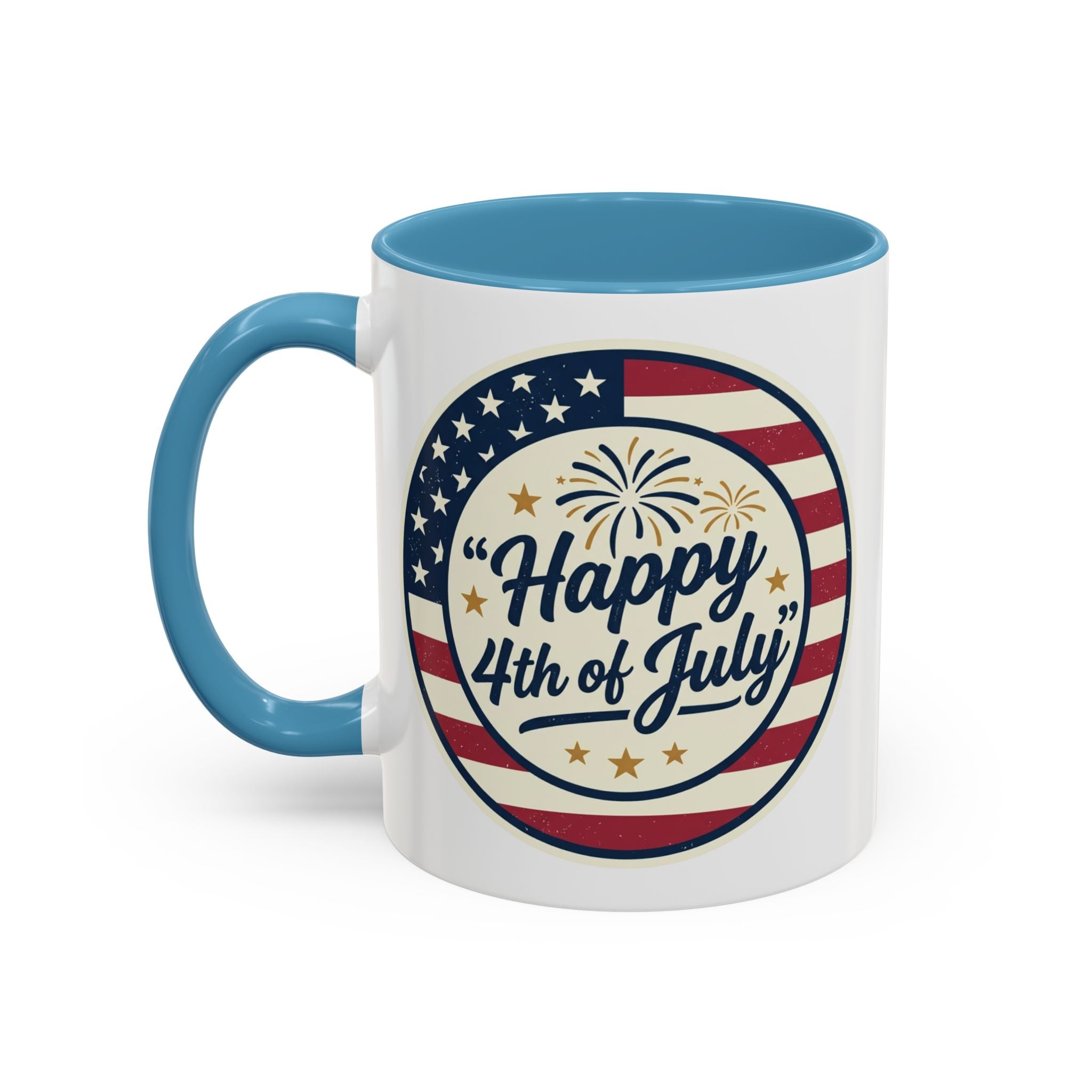 Happy 4th of July Accent Coffee Mug – Patriotic American Flag Design (11/15oz)