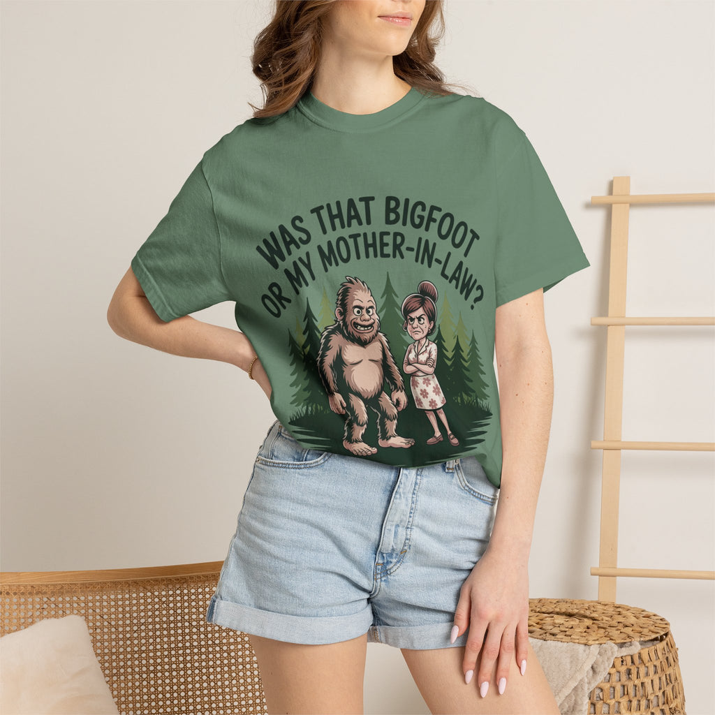 Funny Bigfoot T-Shirt — "Was That Bigfoot or My Mother-In-Law?" Graphic Tee