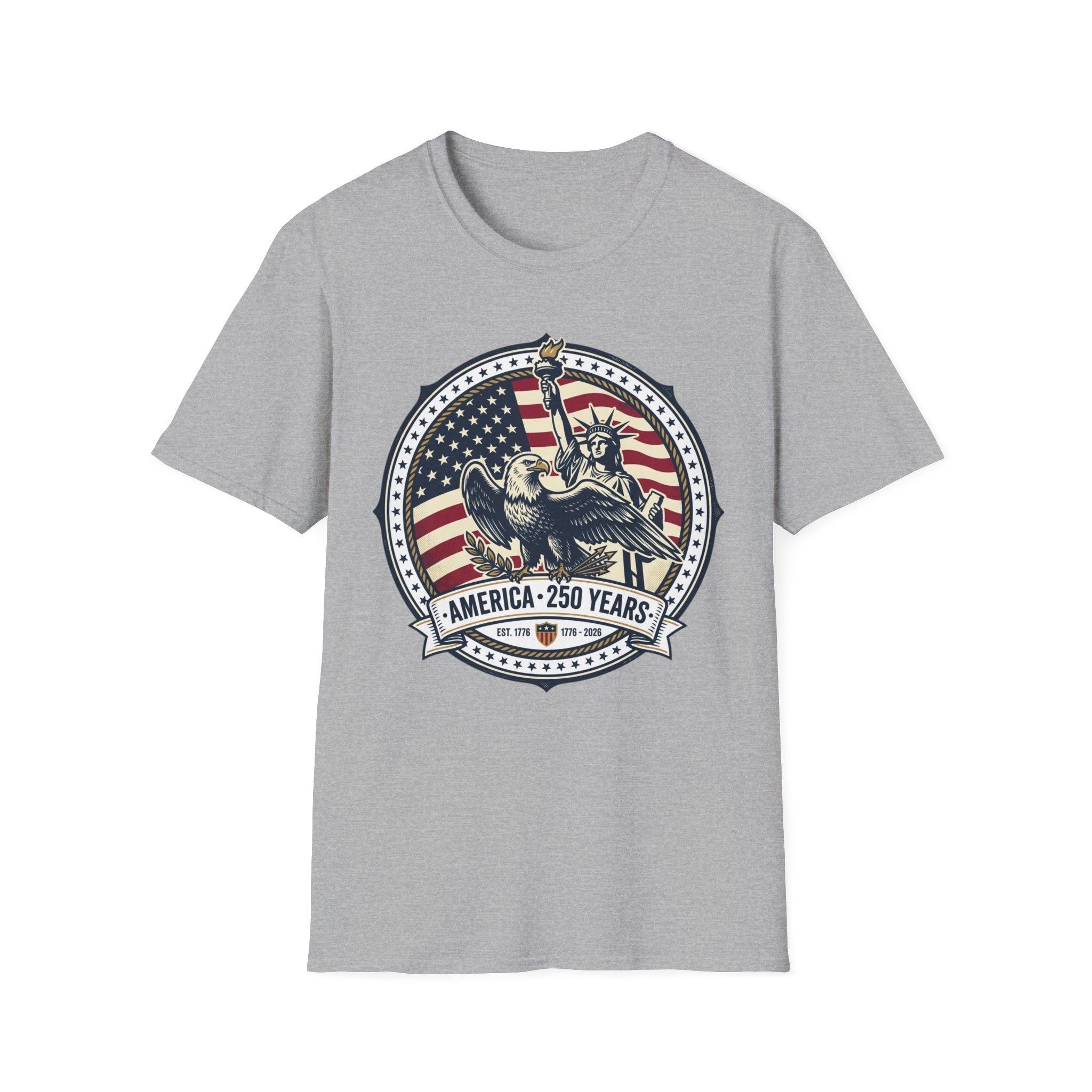 America 250 Years T-Shirt – Statue of Liberty Vintage Flag Graphic