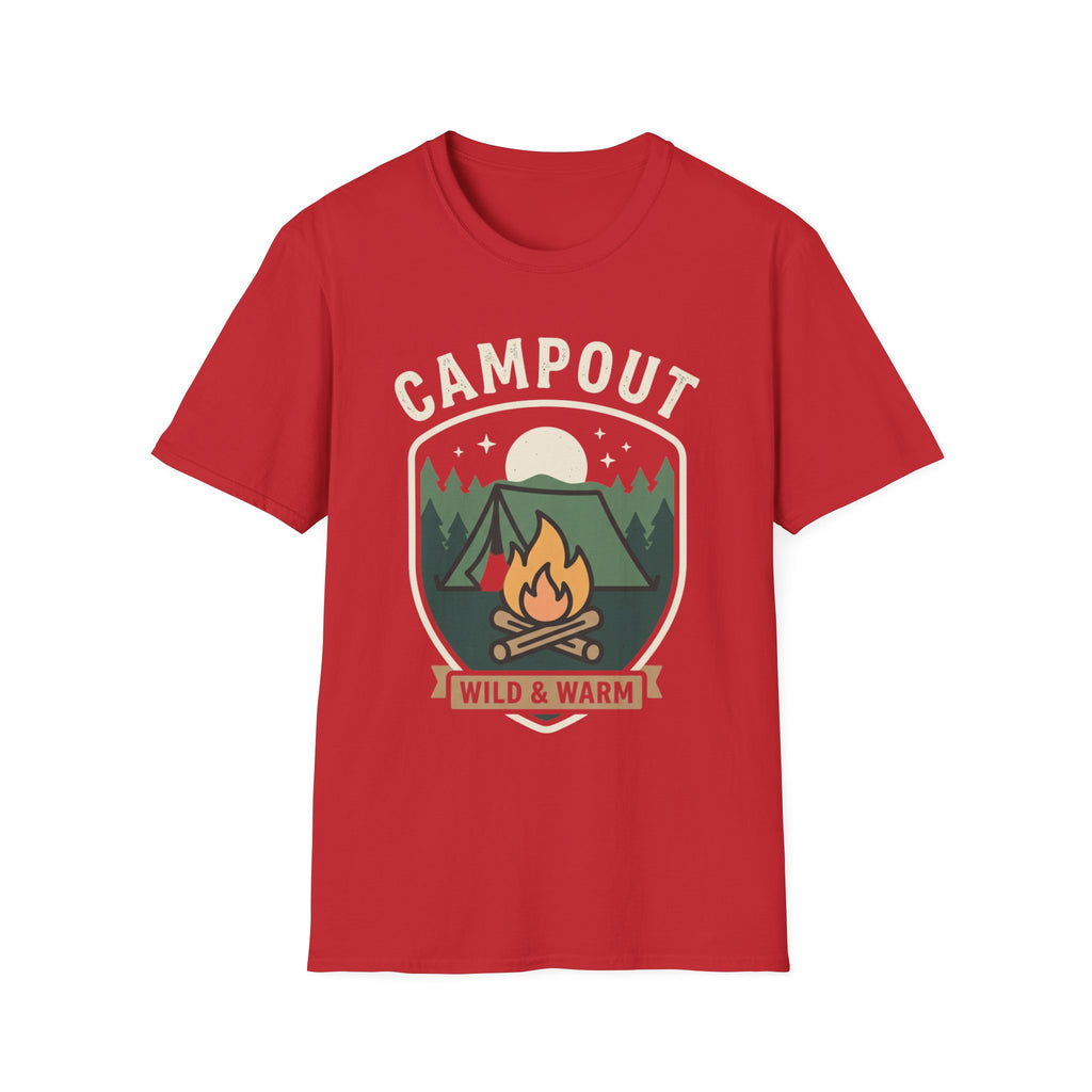 Campout T-Shirt — Campfire Adventure Graphic Tee ("Campout" "Wild & Warm")