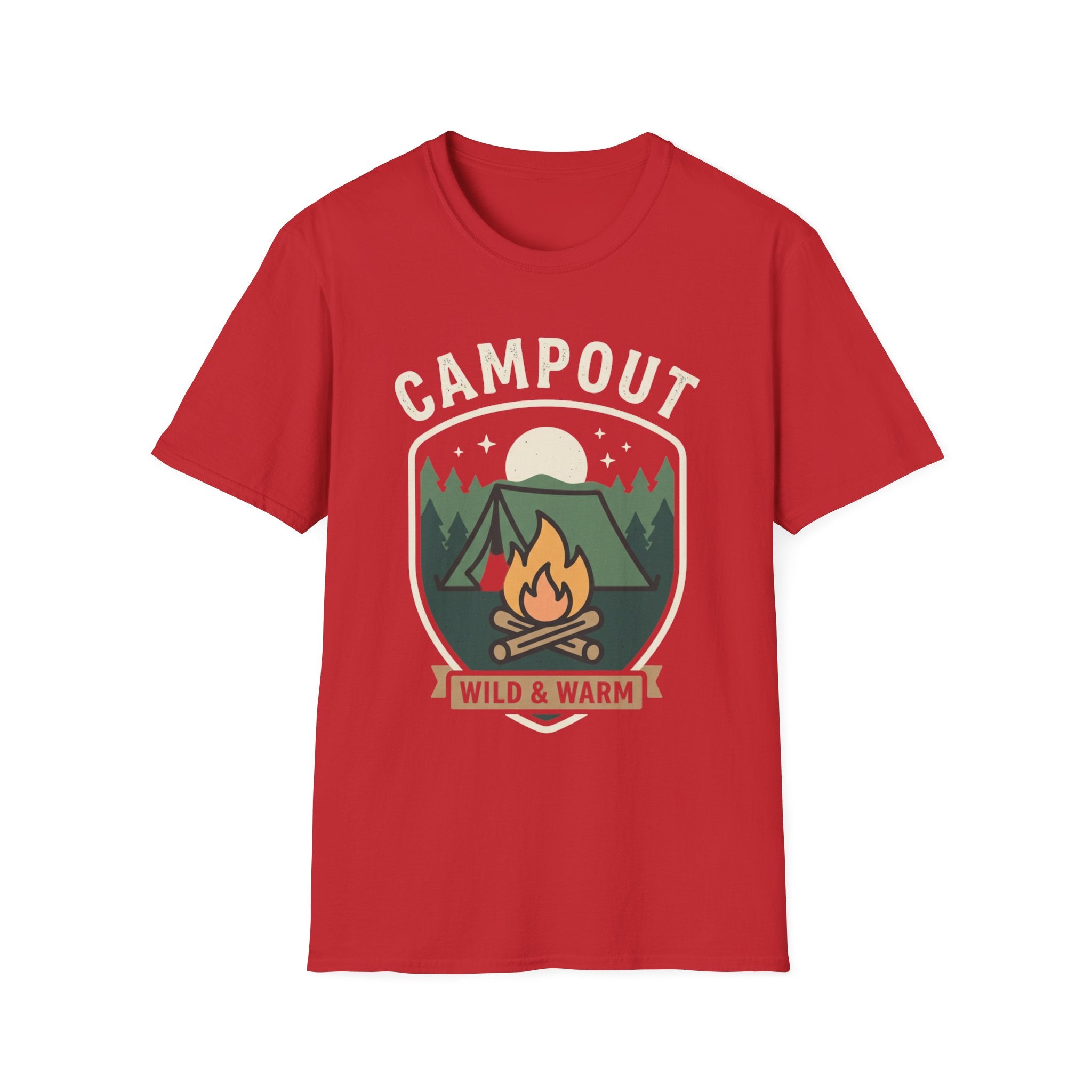 Campout T-Shirt — Campfire Adventure Graphic Tee ("Campout" "Wild & Warm")