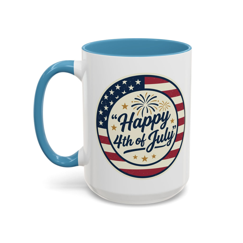 Happy 4th of July Accent Coffee Mug – Patriotic American Flag Design (11/15oz)