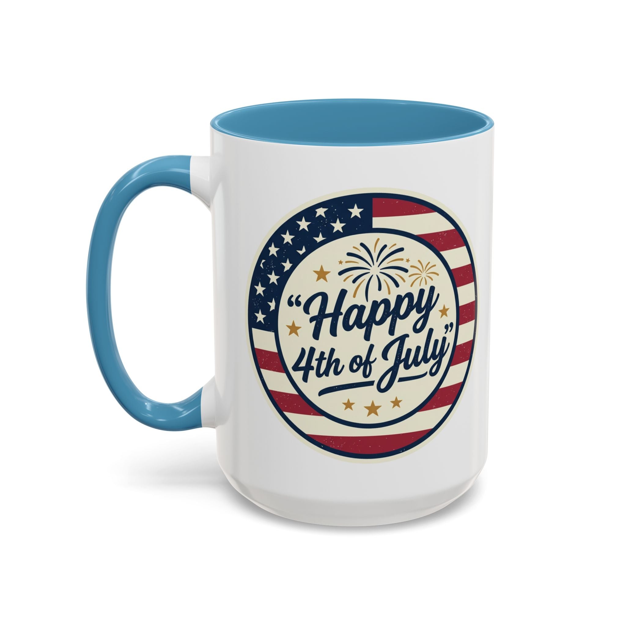 Happy 4th of July Accent Coffee Mug – Patriotic American Flag Design (11/15oz)