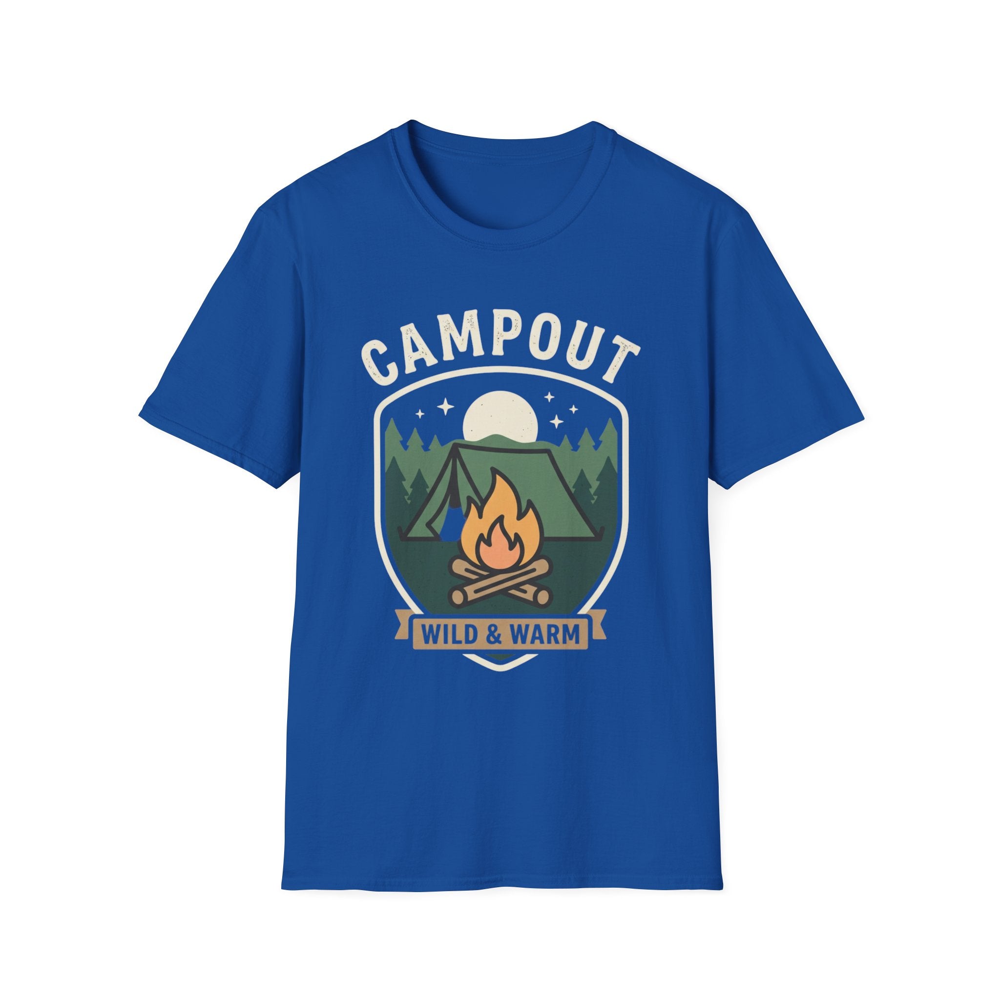Campout T-Shirt — Campfire Adventure Graphic Tee ("Campout" "Wild & Warm")