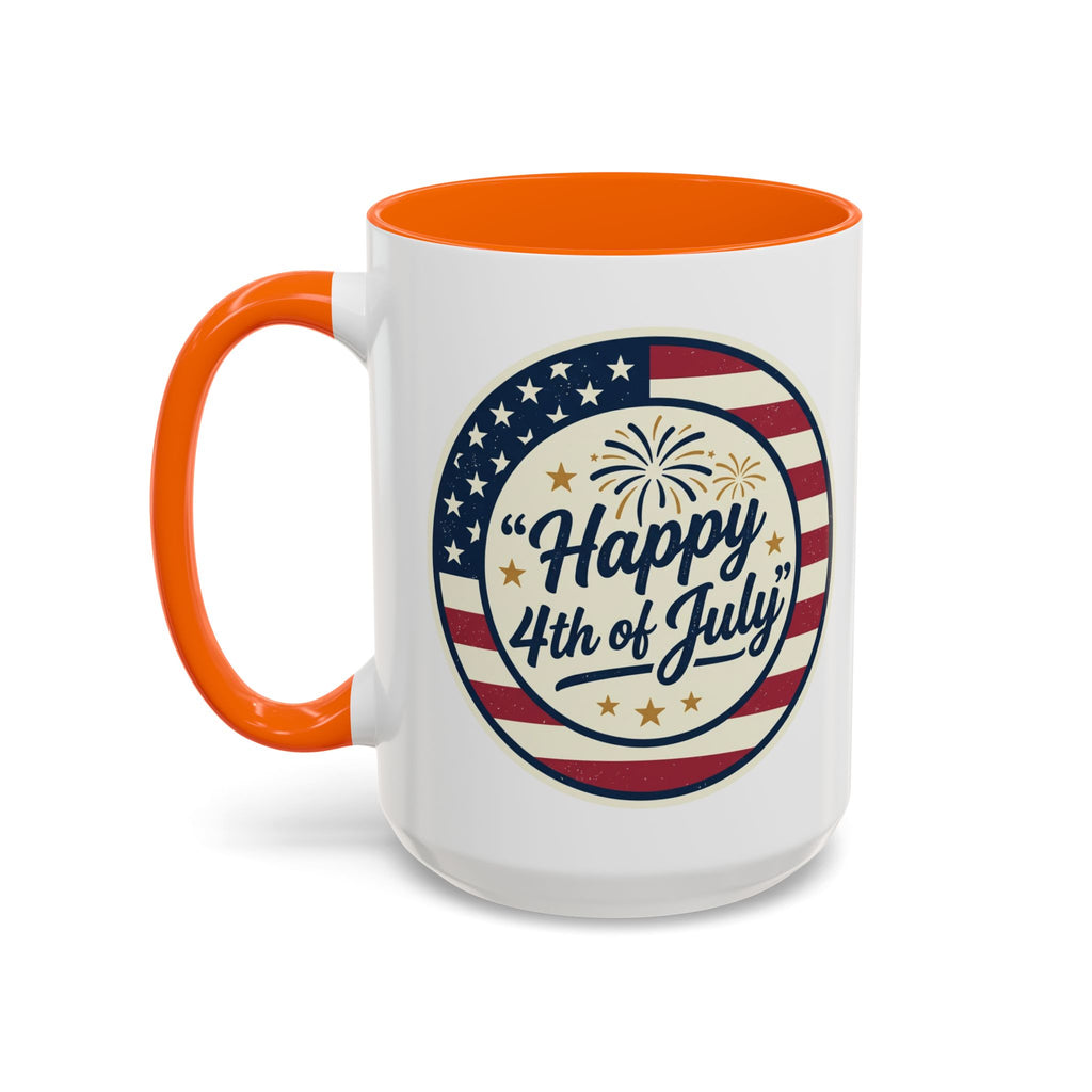 Happy 4th of July Accent Coffee Mug – Patriotic American Flag Design (11/15oz)