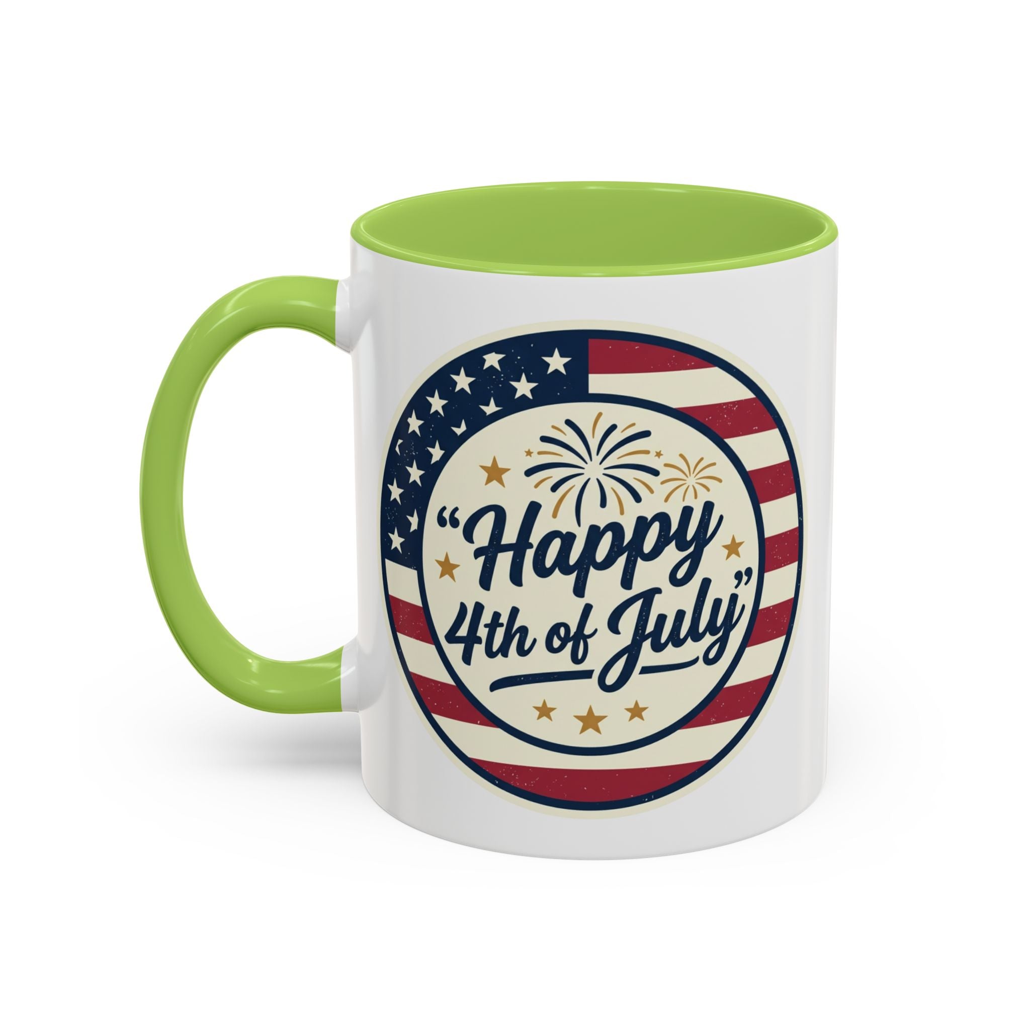 Happy 4th of July Accent Coffee Mug – Patriotic American Flag Design (11/15oz)