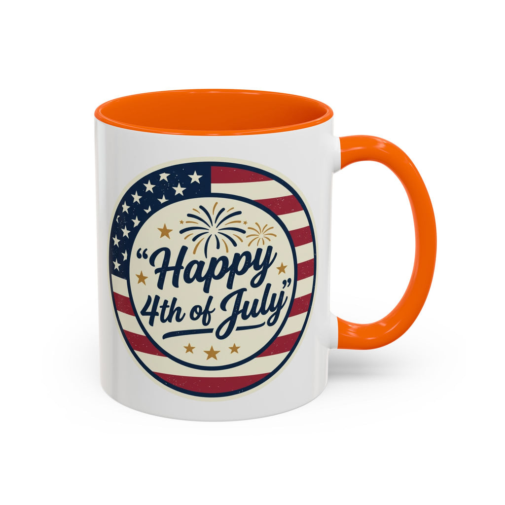 Happy 4th of July Accent Coffee Mug – Patriotic American Flag Design (11/15oz)