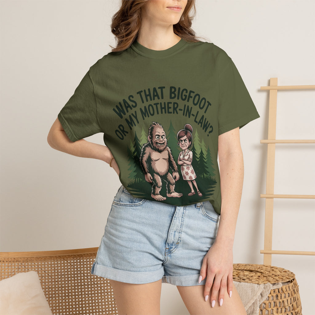 Funny Bigfoot T-Shirt — "Was That Bigfoot or My Mother-In-Law?" Graphic Tee