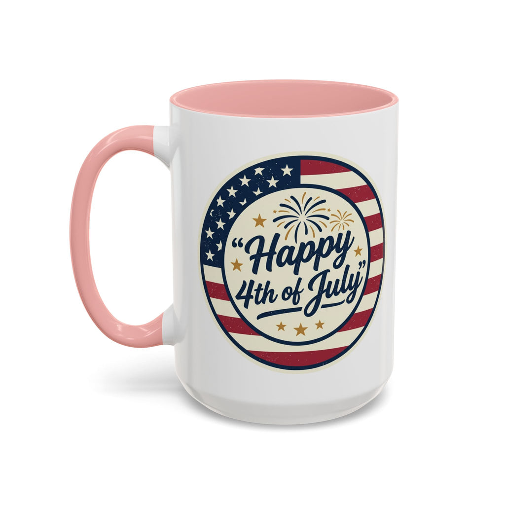 Happy 4th of July Accent Coffee Mug – Patriotic American Flag Design (11/15oz)