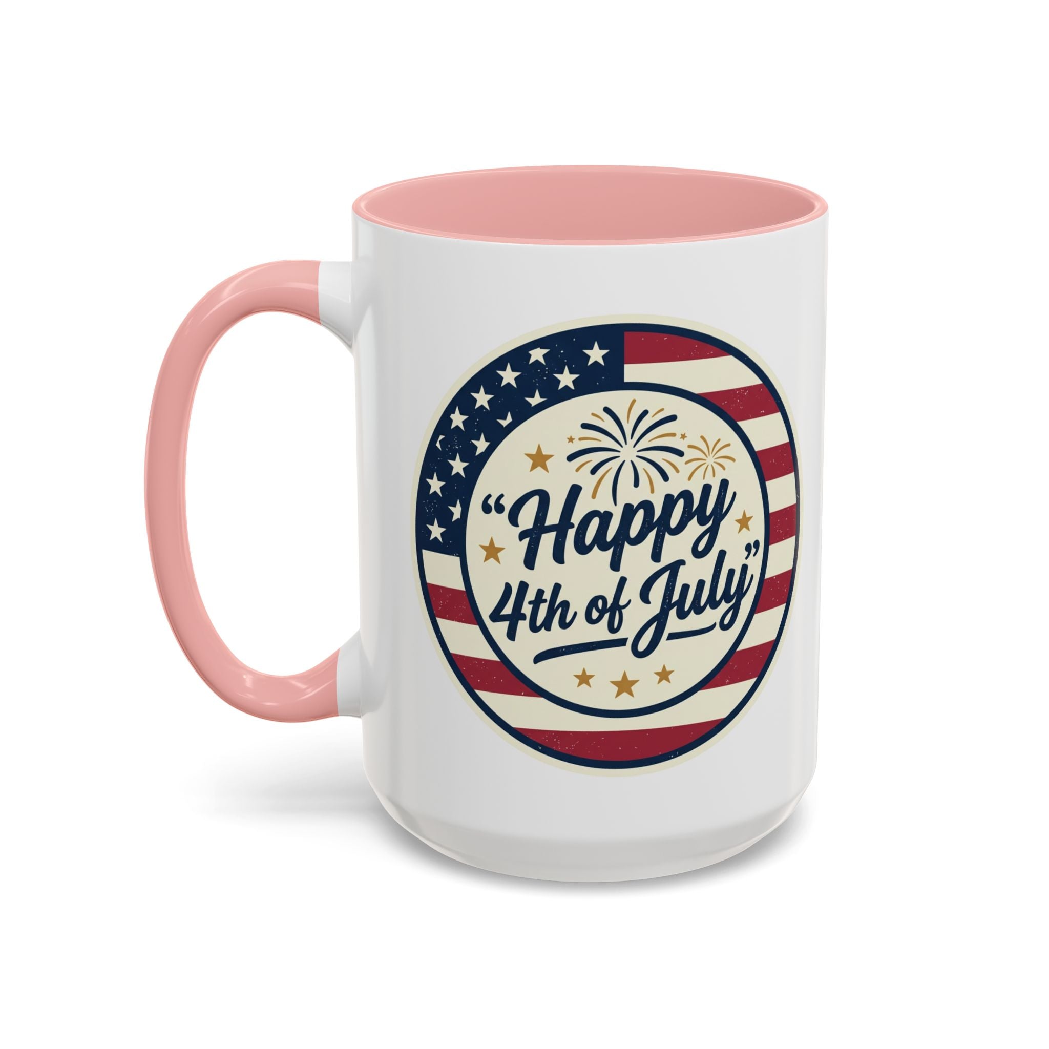 Happy 4th of July Accent Coffee Mug – Patriotic American Flag Design (11/15oz)