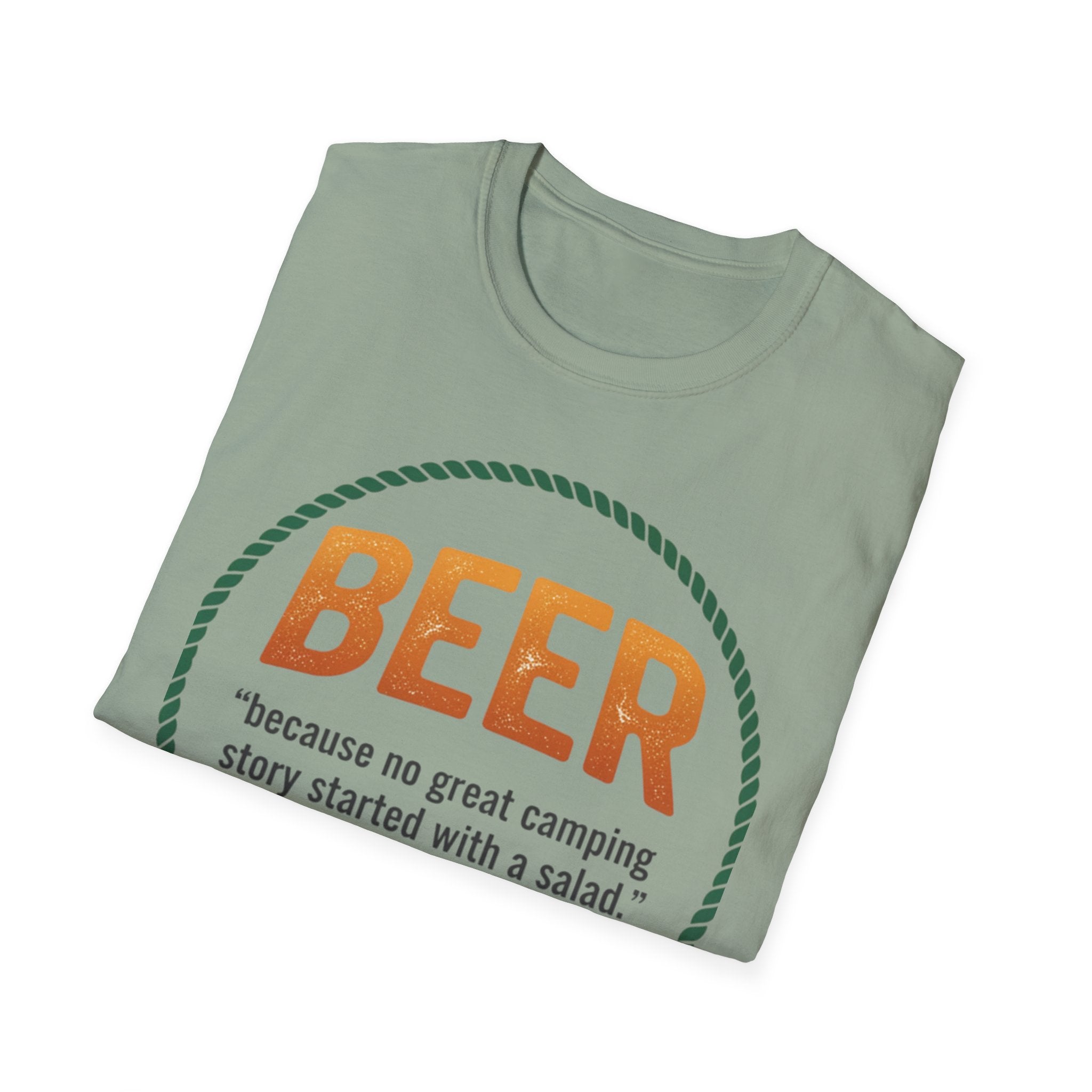 Beer Camping T-Shirt — "Because no great camping story started with a salad."