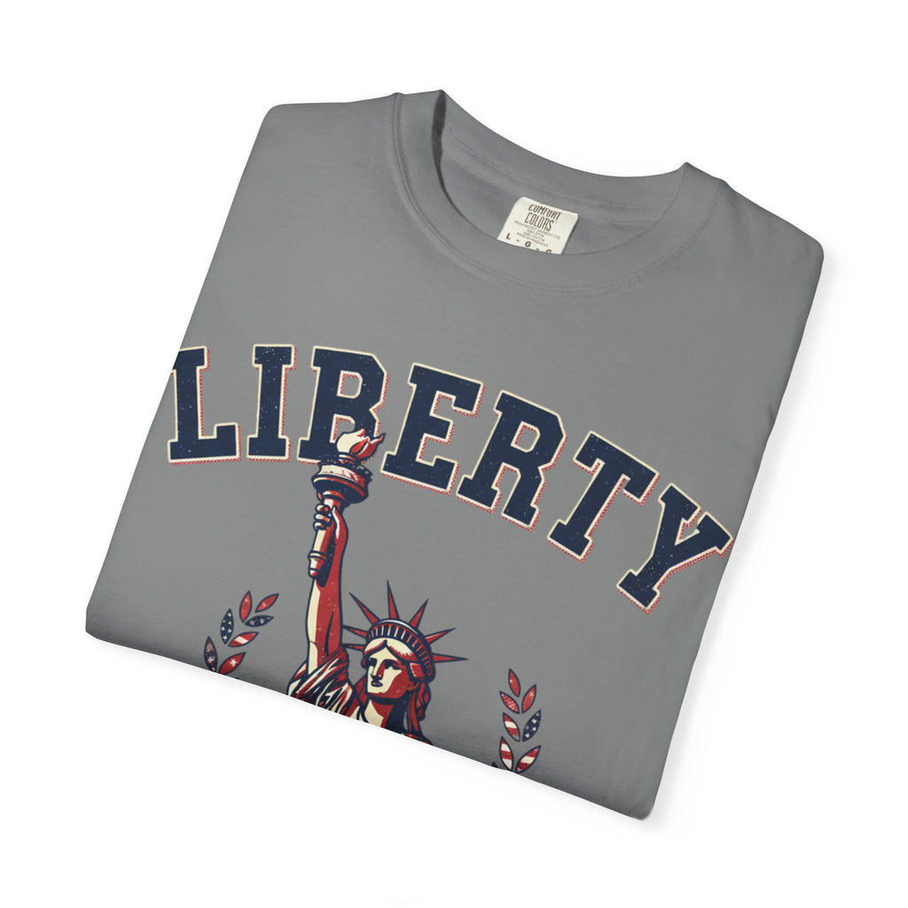 Liberty Statue T-Shirt — Patriotic 'LIBERTY' Graphic Tee