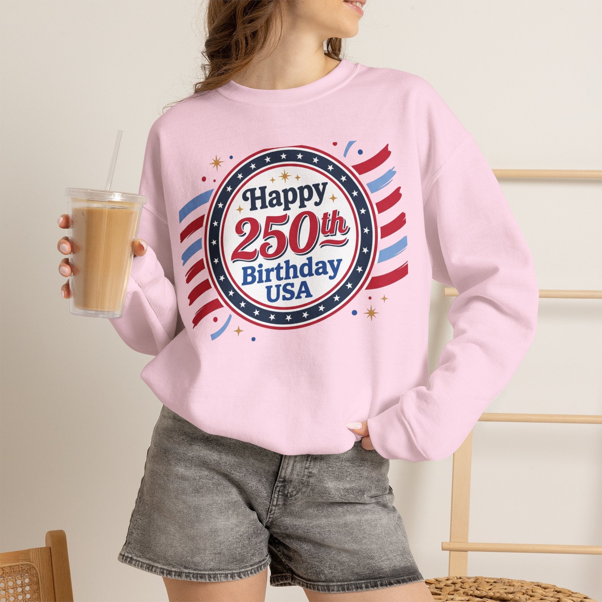 Happy 250th Birthday USA Crewneck Sweatshirt — Patriotic 250th Anniversary Pullover
