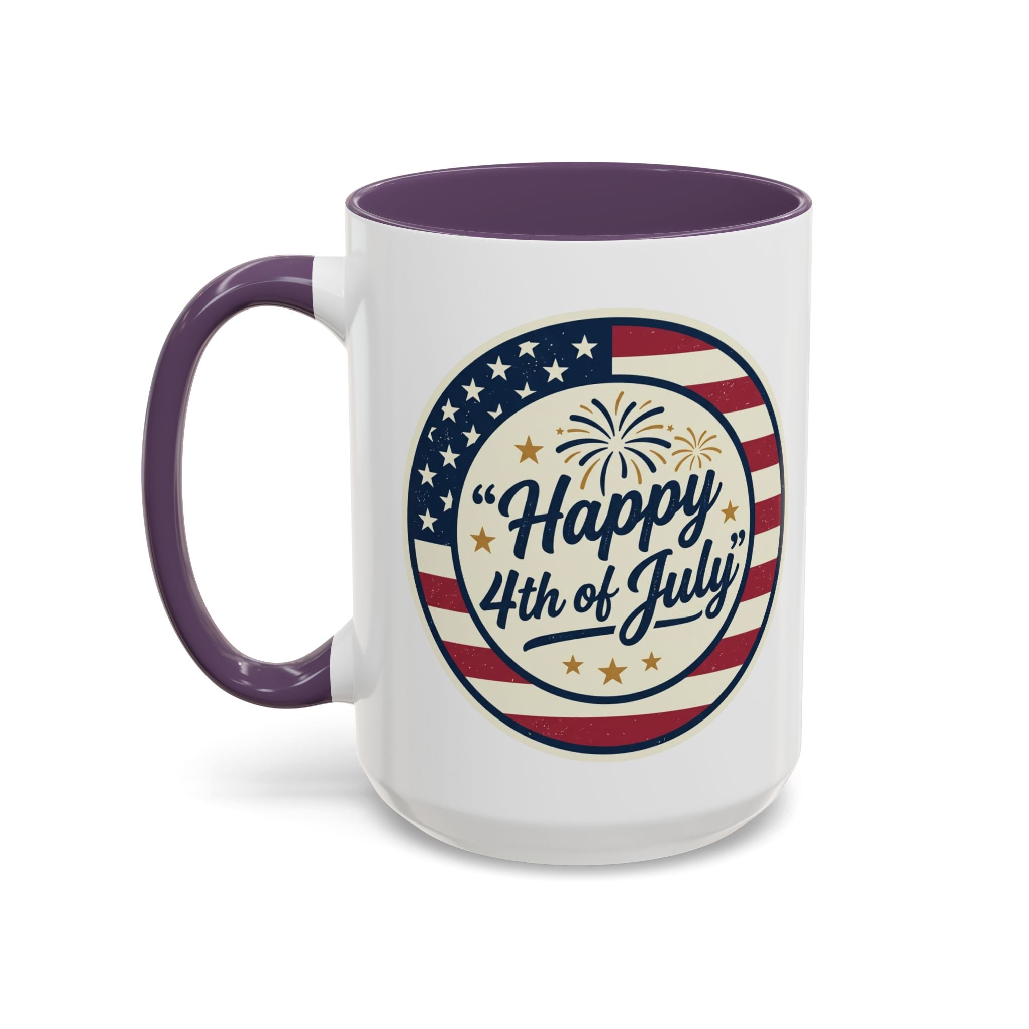 Happy 4th of July Accent Coffee Mug – Patriotic American Flag Design (11/15oz)