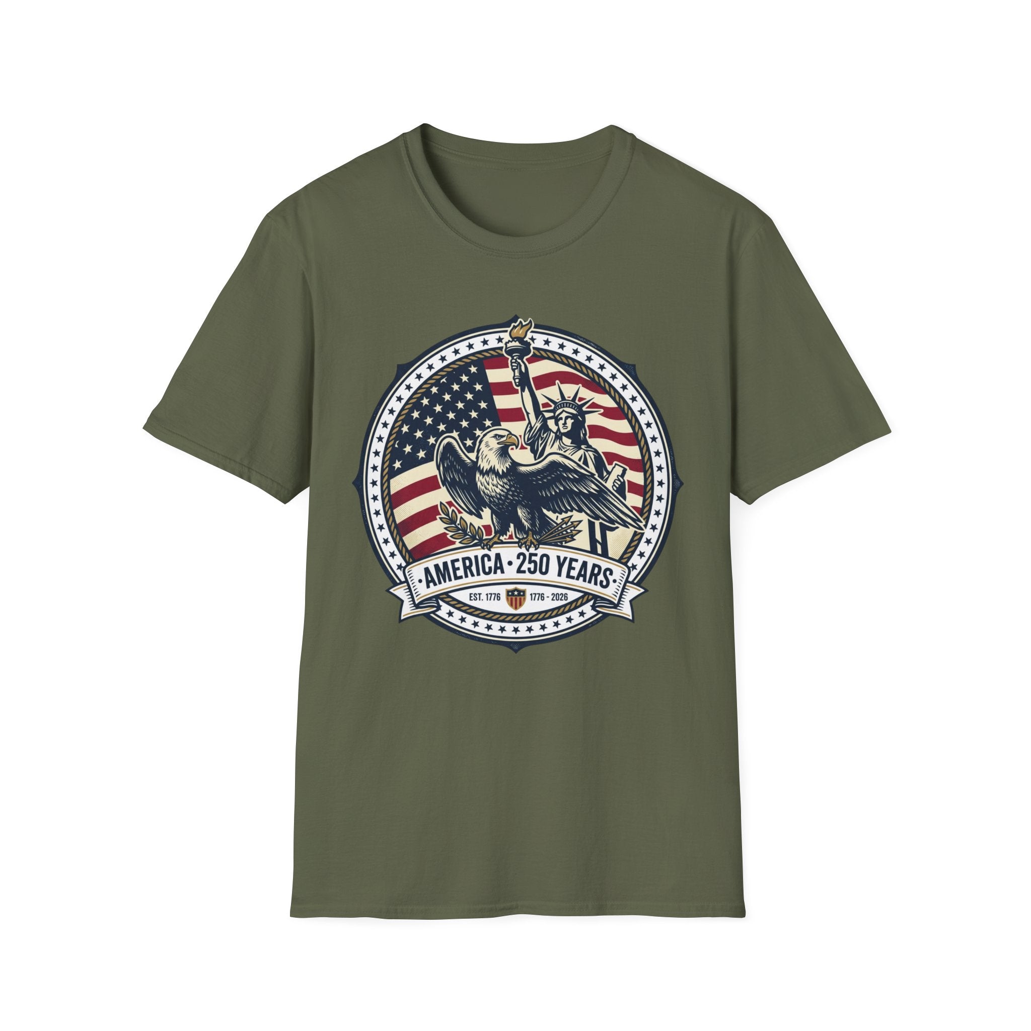 America 250 Years T-Shirt – Statue of Liberty Vintage Flag Graphic