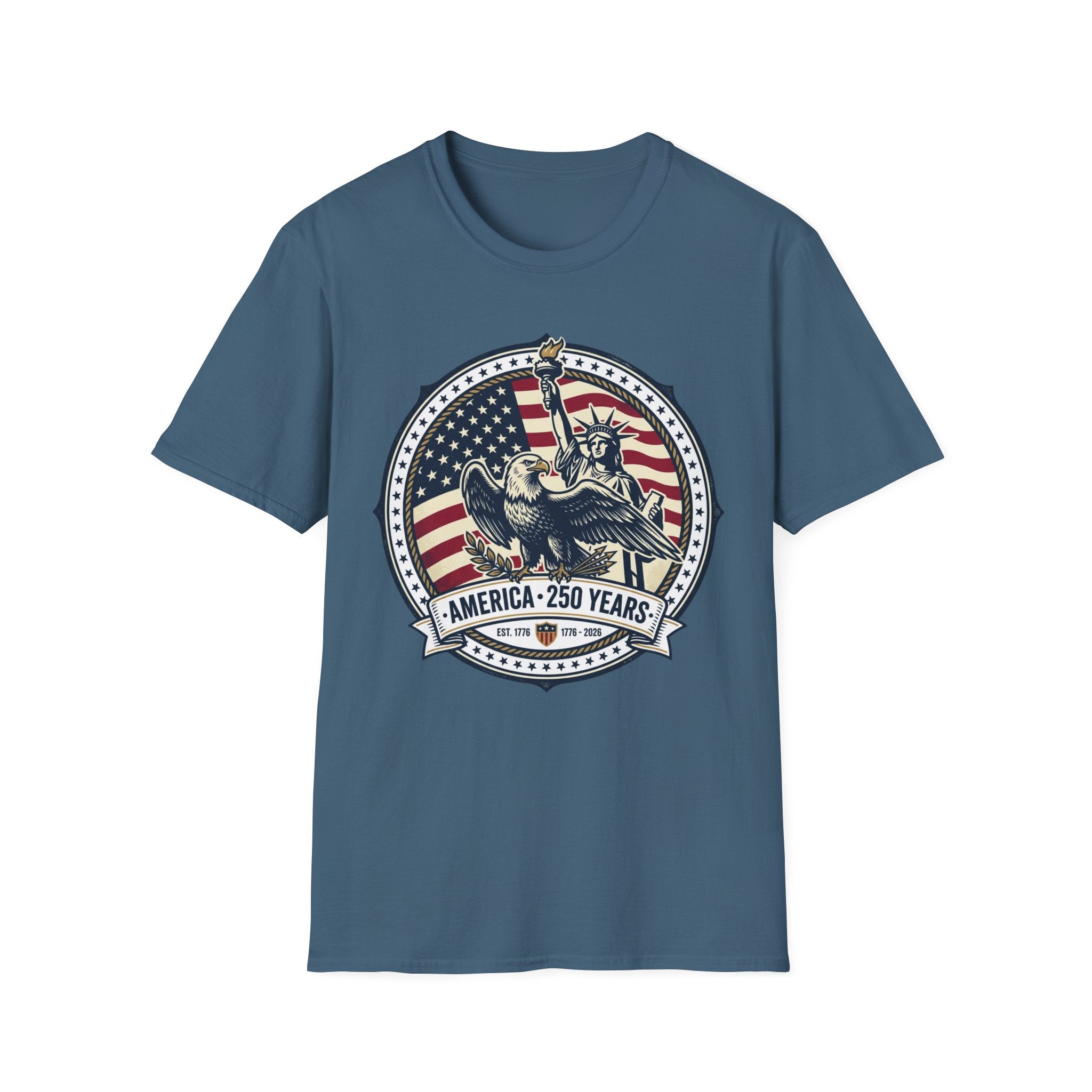 America 250 Years T-Shirt – Statue of Liberty Vintage Flag Graphic