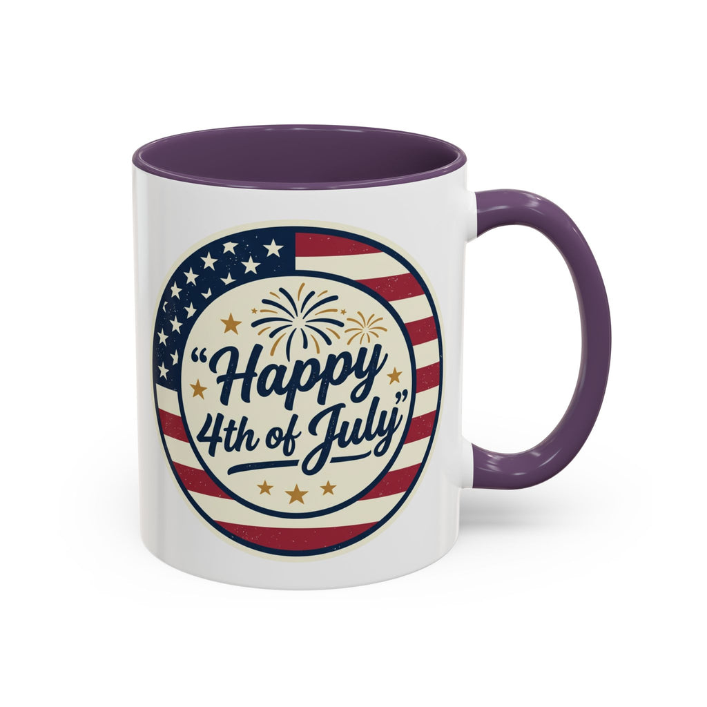 Happy 4th of July Accent Coffee Mug – Patriotic American Flag Design (11/15oz)