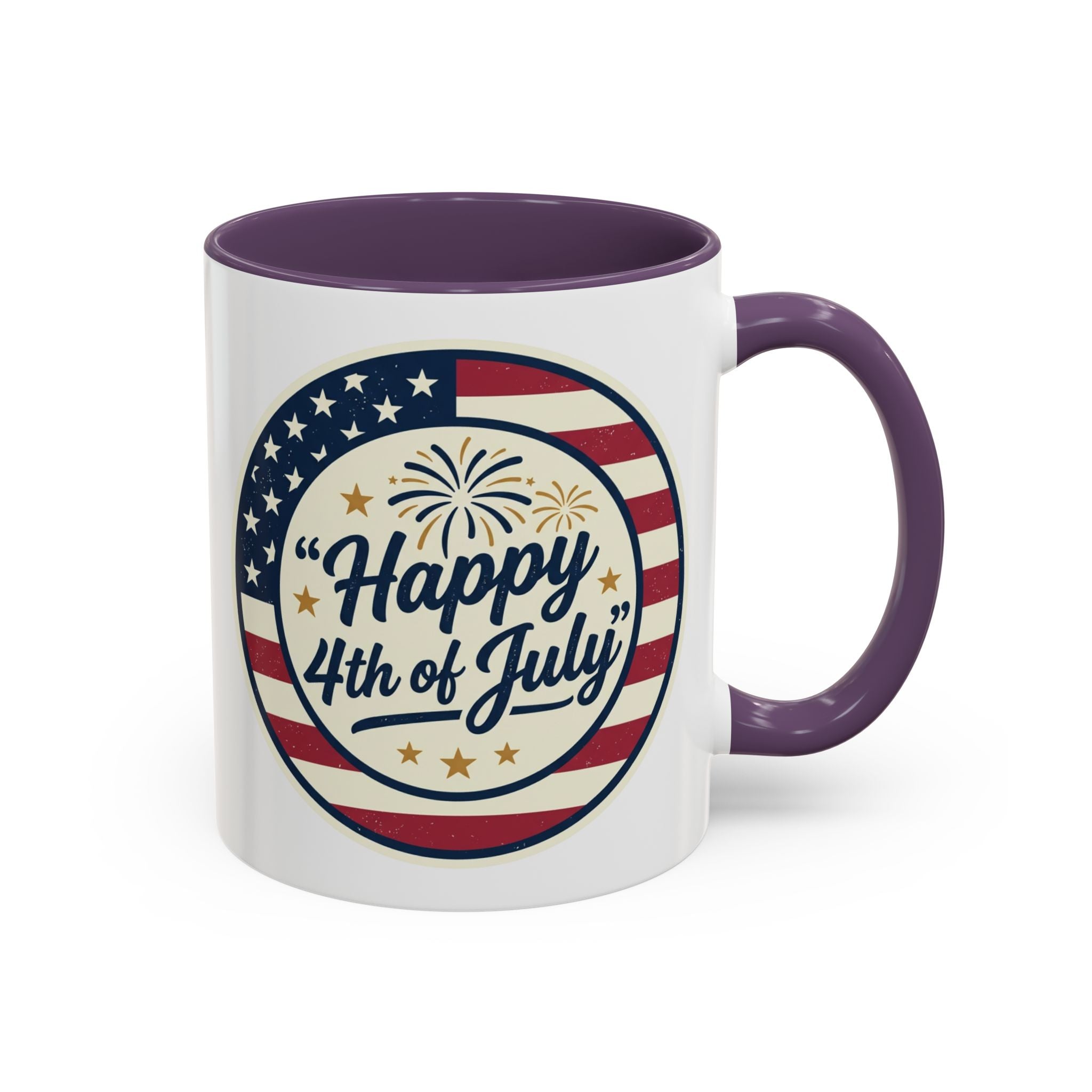 Happy 4th of July Accent Coffee Mug – Patriotic American Flag Design (11/15oz)