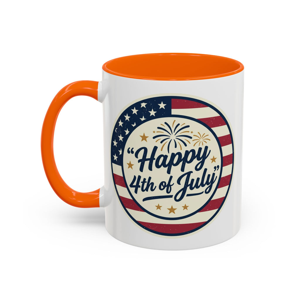 Happy 4th of July Accent Coffee Mug – Patriotic American Flag Design (11/15oz)
