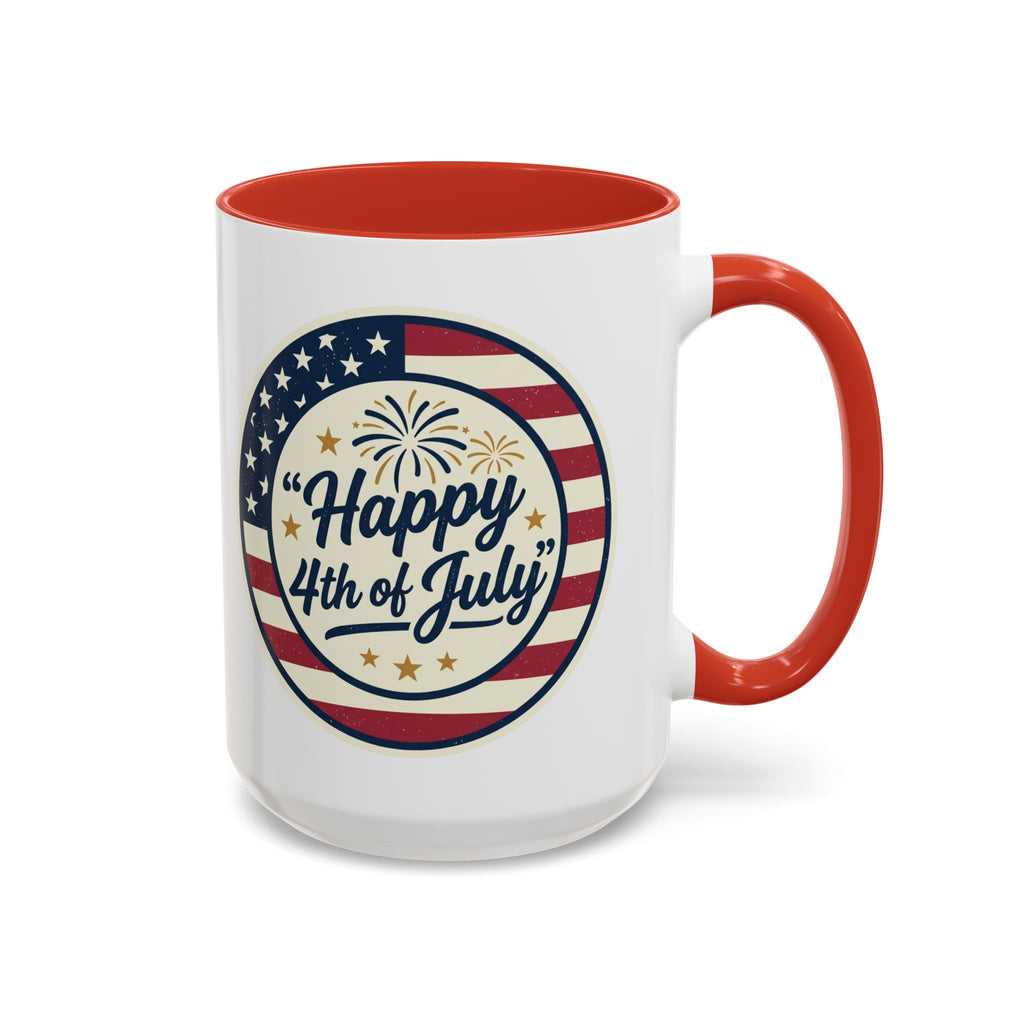 Happy 4th of July Accent Coffee Mug – Patriotic American Flag Design (11/15oz)