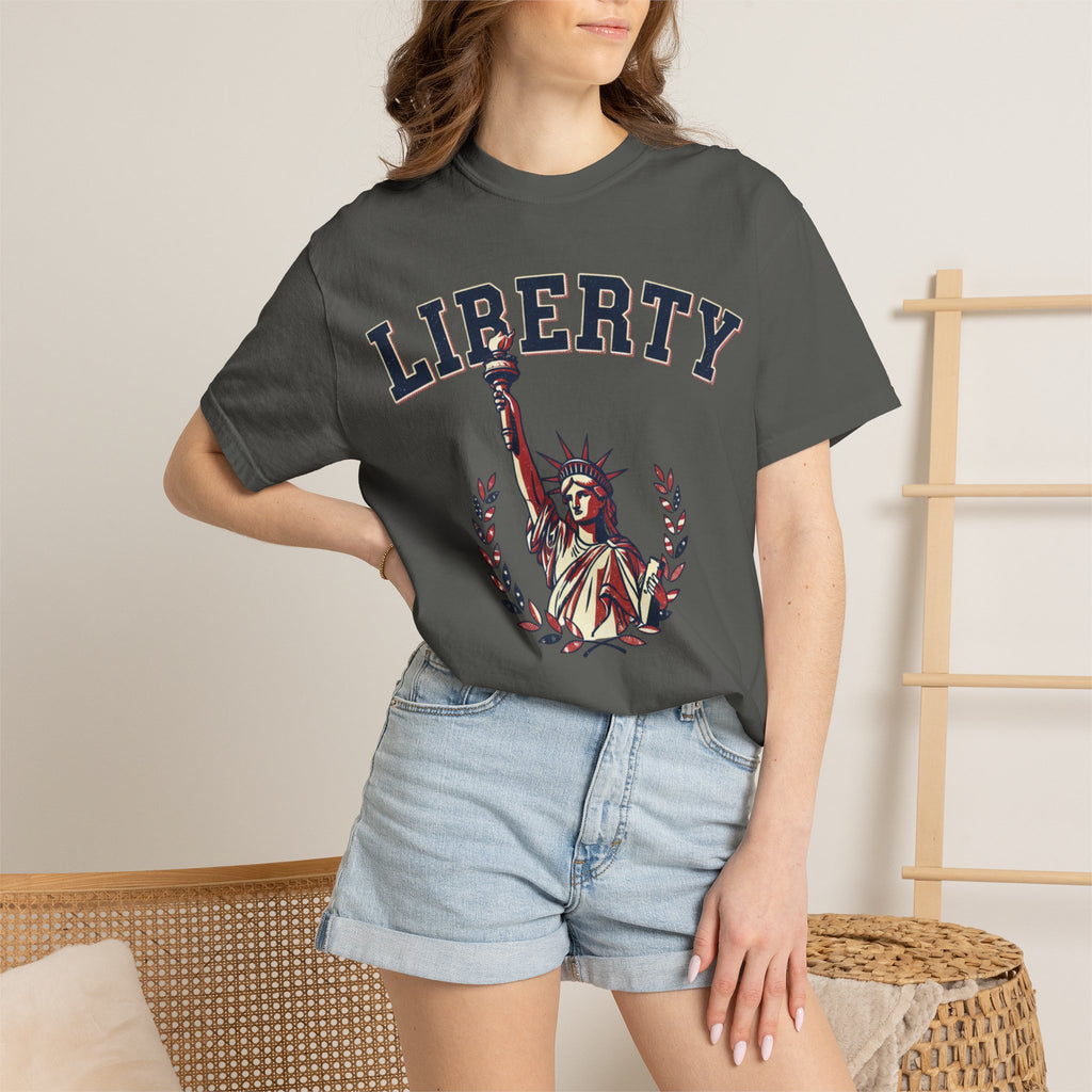 Liberty Statue T-Shirt — Patriotic 'LIBERTY' Graphic Tee