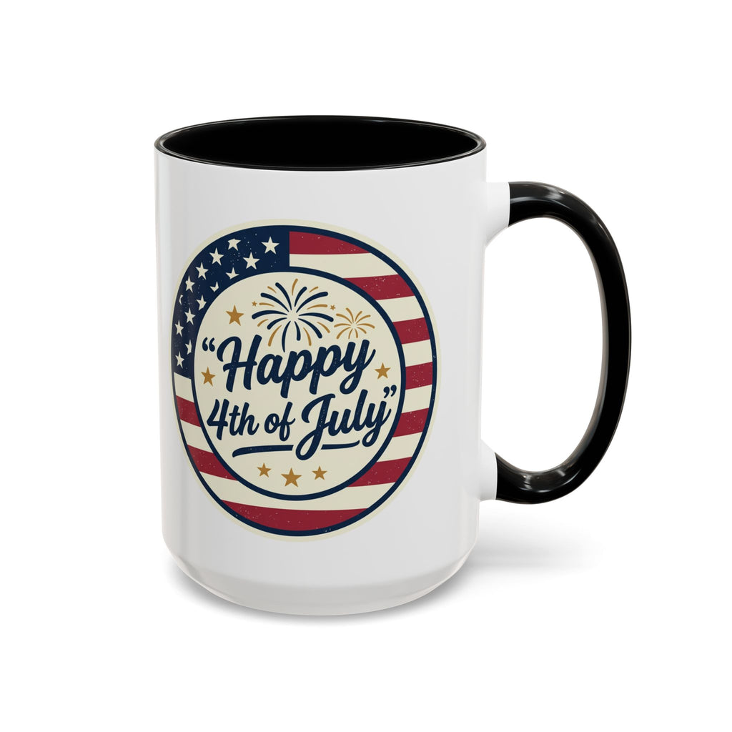 Happy 4th of July Accent Coffee Mug – Patriotic American Flag Design (11/15oz)
