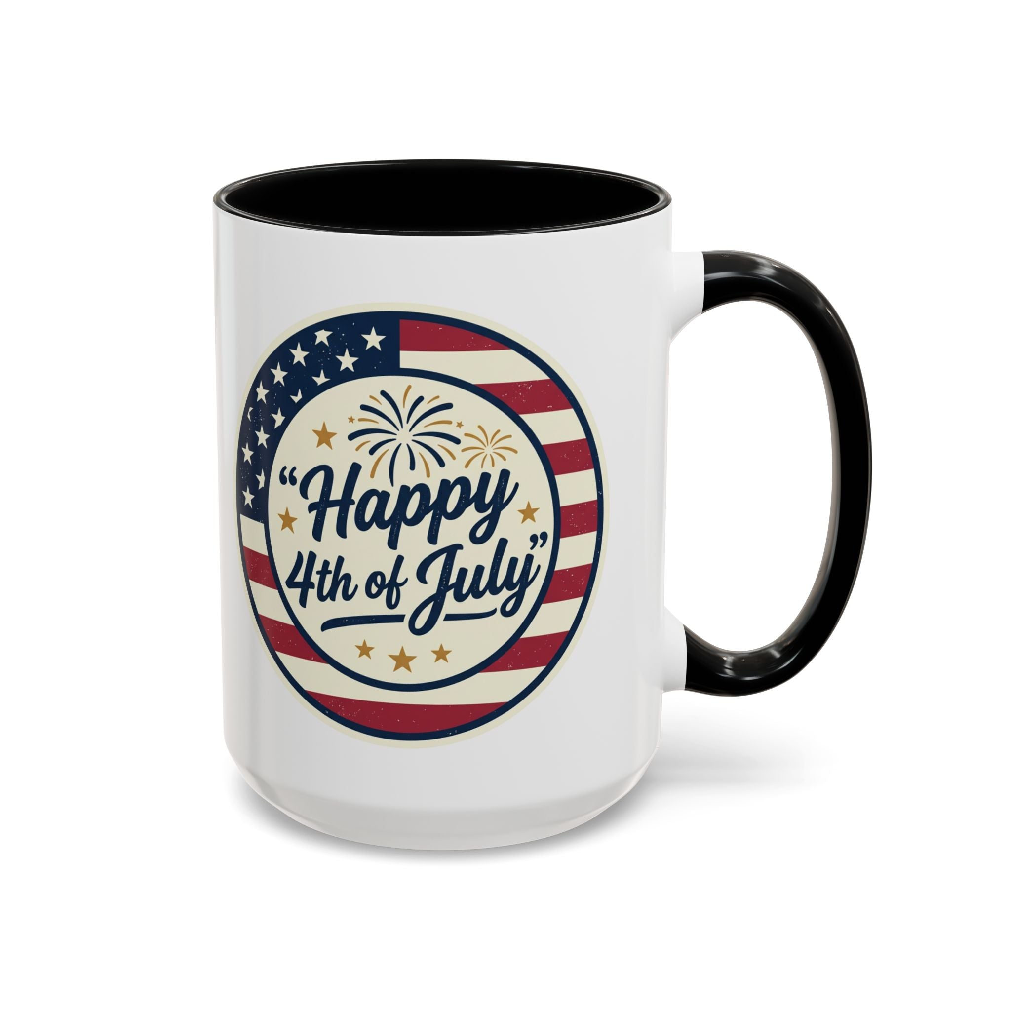 Happy 4th of July Accent Coffee Mug – Patriotic American Flag Design (11/15oz)