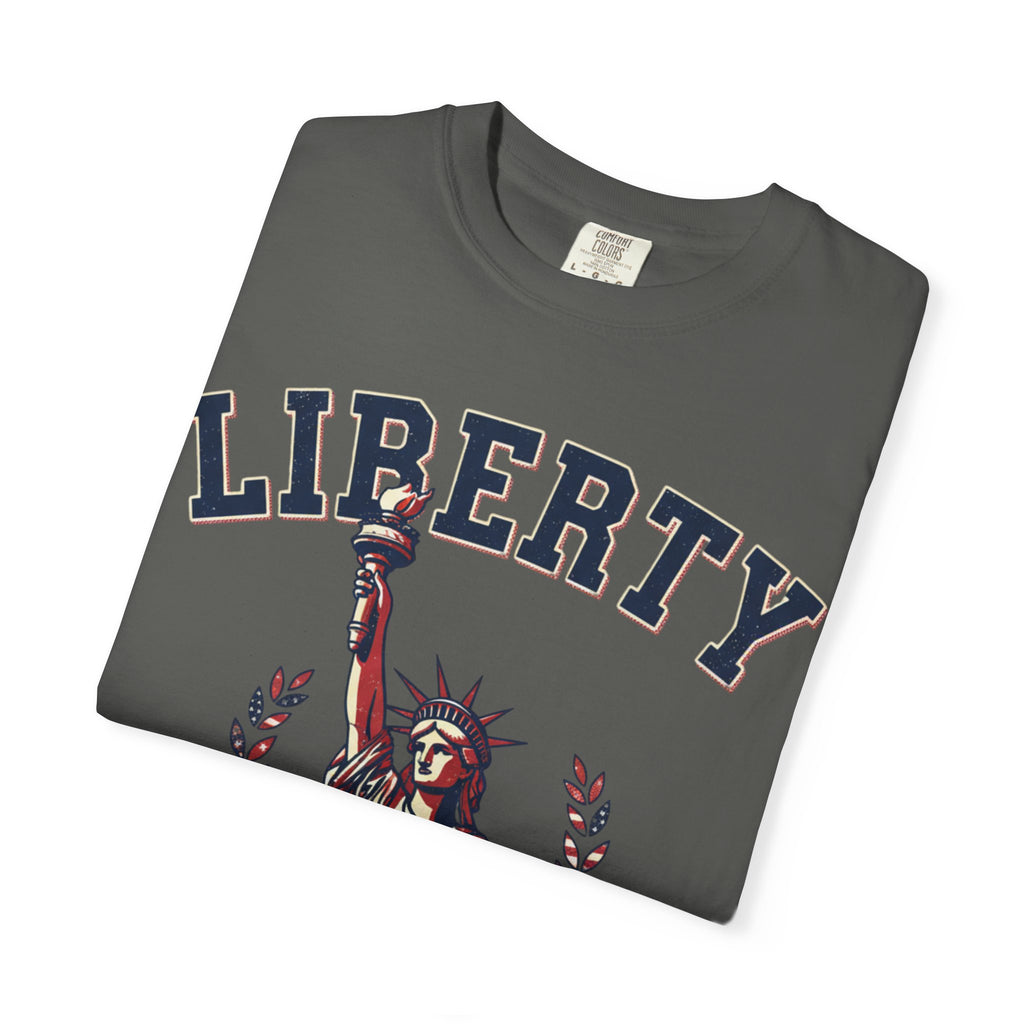 Liberty Statue T-Shirt — Patriotic 'LIBERTY' Graphic Tee