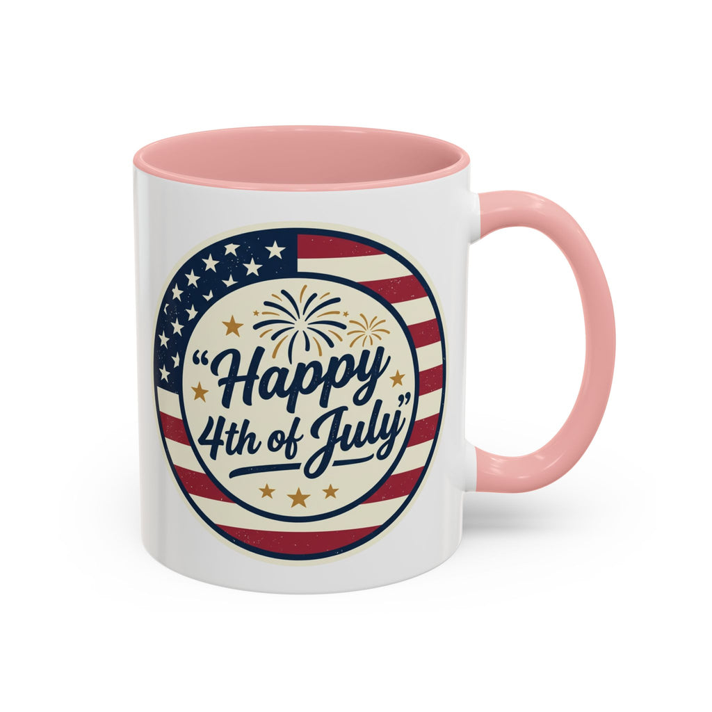 Happy 4th of July Accent Coffee Mug – Patriotic American Flag Design (11/15oz)
