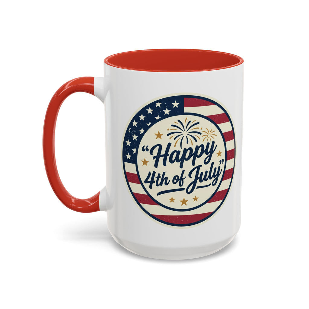 Happy 4th of July Accent Coffee Mug – Patriotic American Flag Design (11/15oz)
