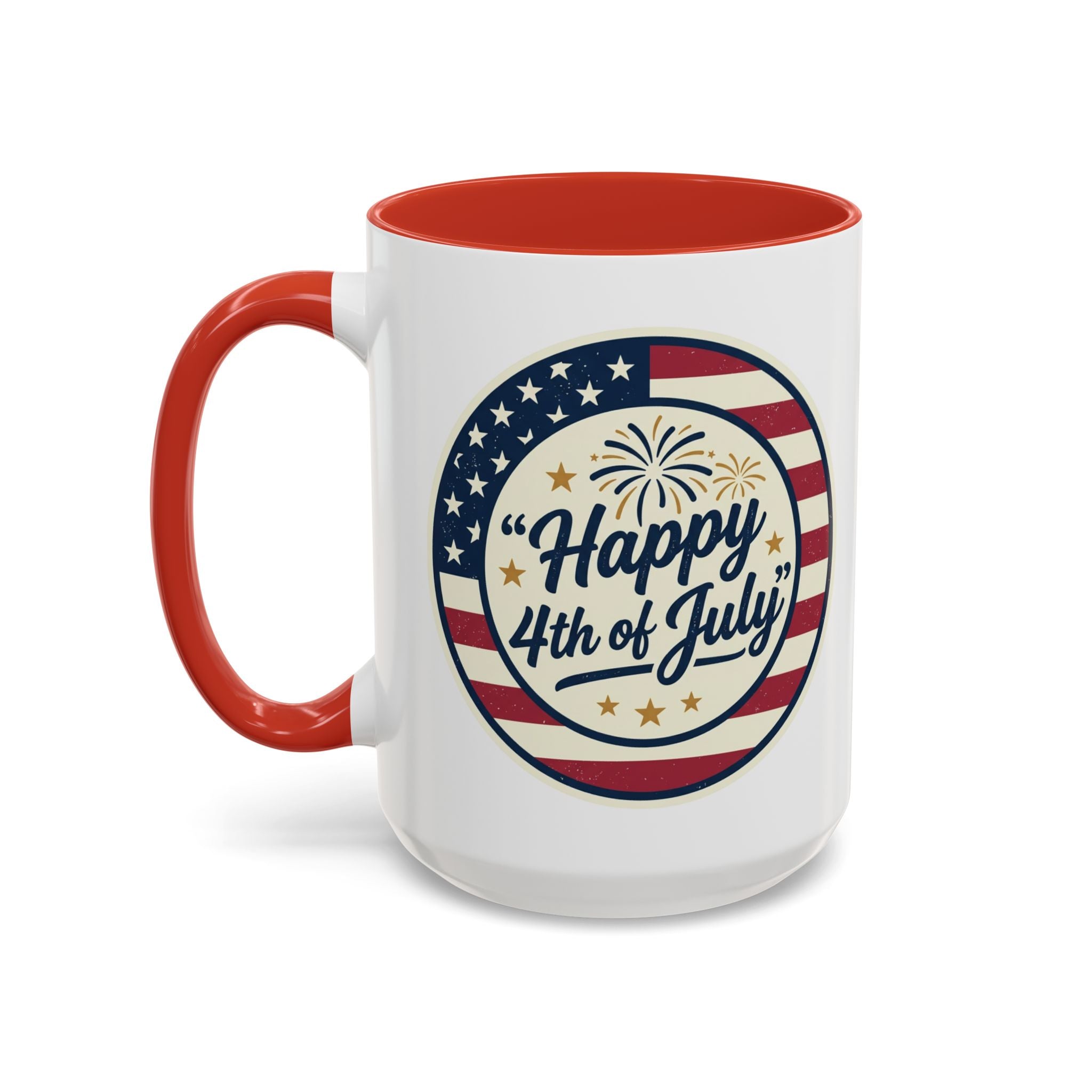 Happy 4th of July Accent Coffee Mug – Patriotic American Flag Design (11/15oz)