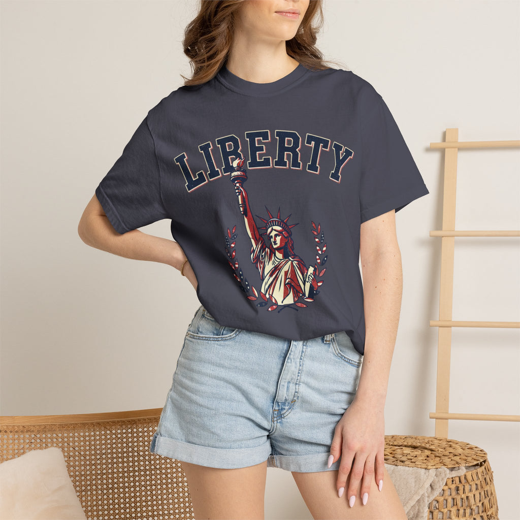 Liberty Statue T-Shirt — Patriotic 'LIBERTY' Graphic Tee