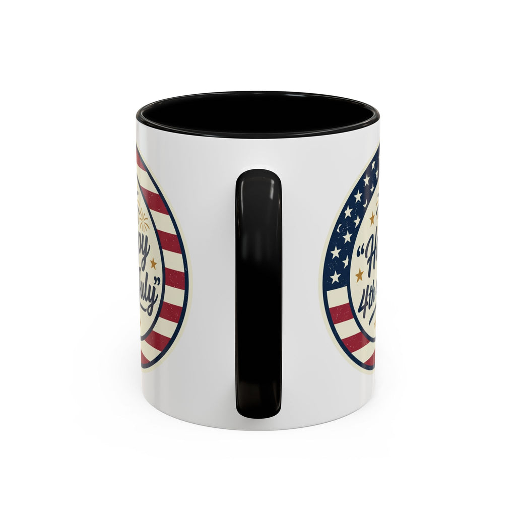 Happy 4th of July Accent Coffee Mug – Patriotic American Flag Design (11/15oz)