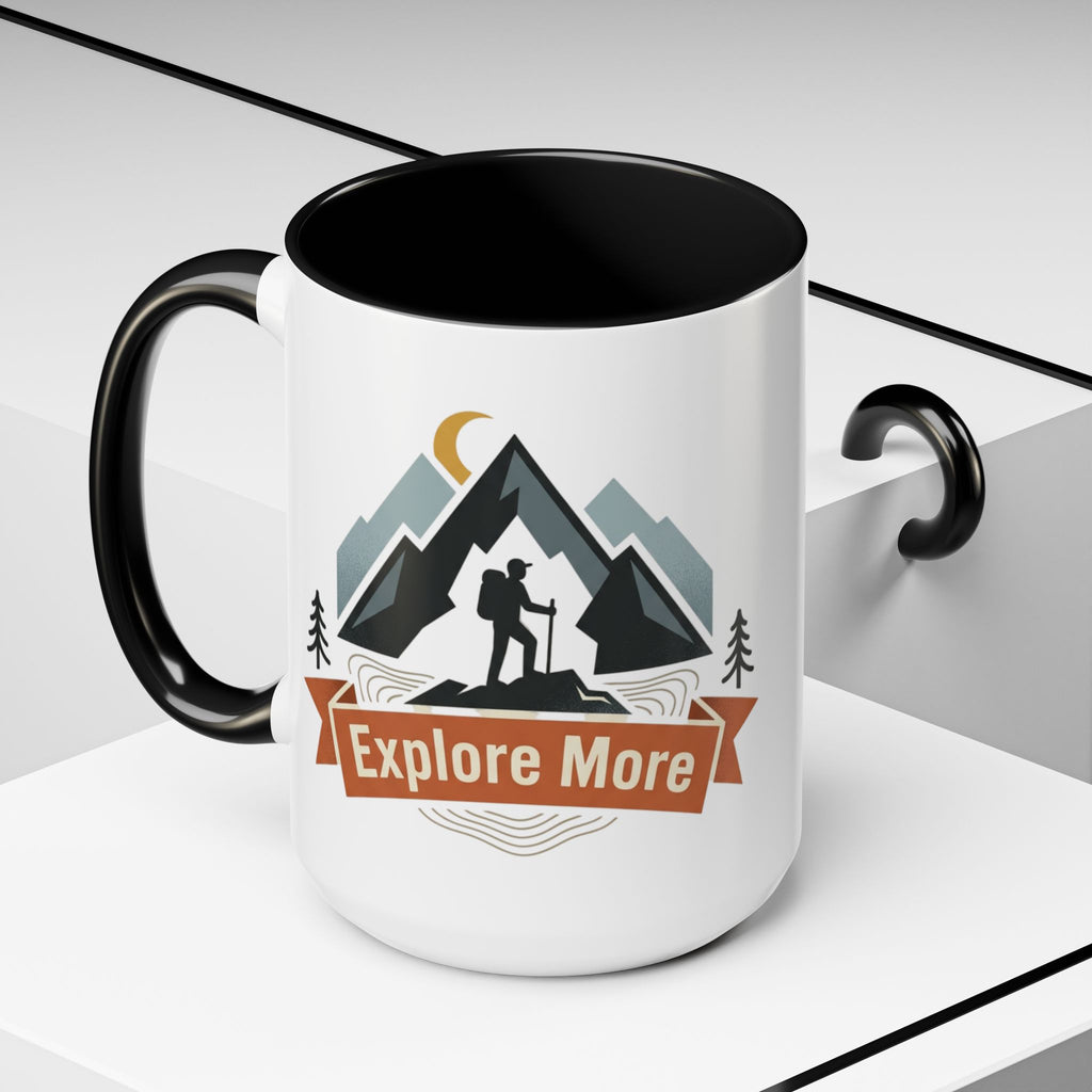 Adventure Coffee Mug — "Explore More" Mountain Camping Accent Mug (11/15oz)