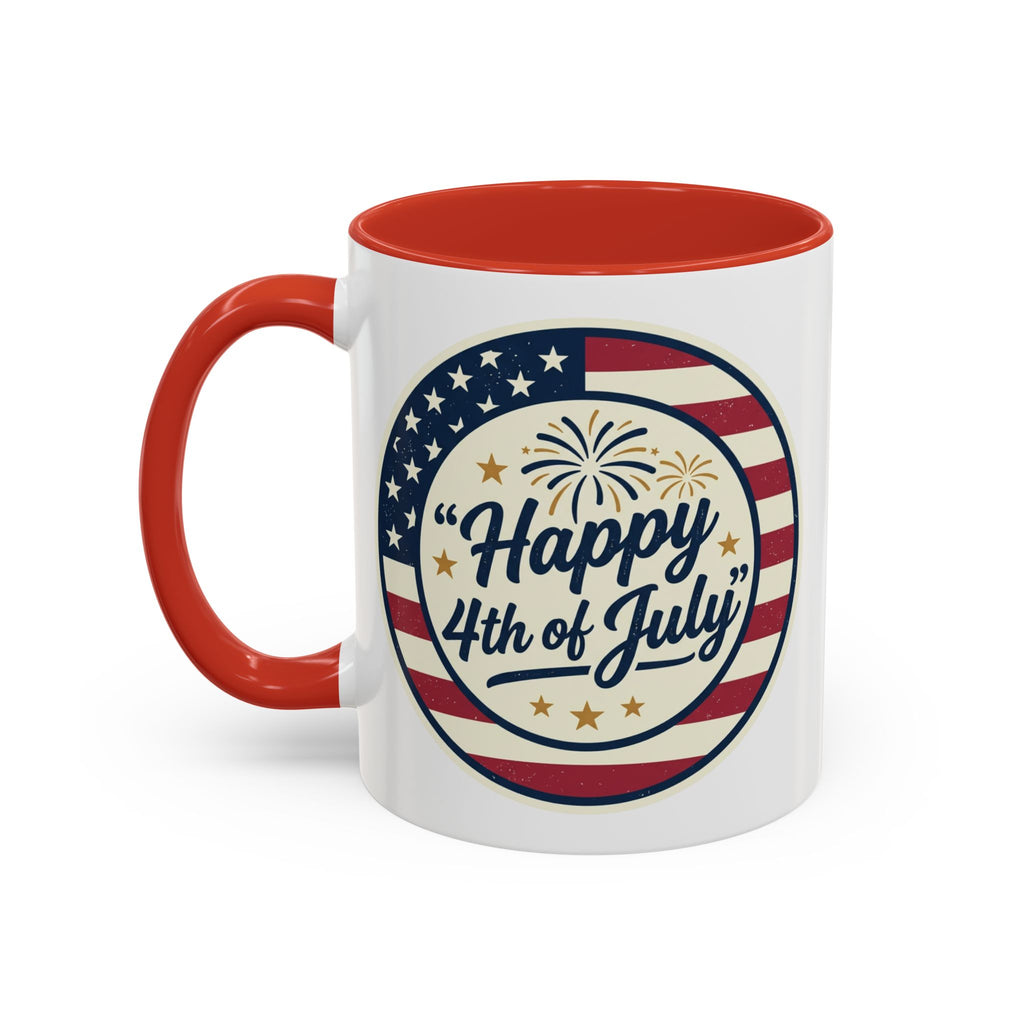 Happy 4th of July Accent Coffee Mug – Patriotic American Flag Design (11/15oz)