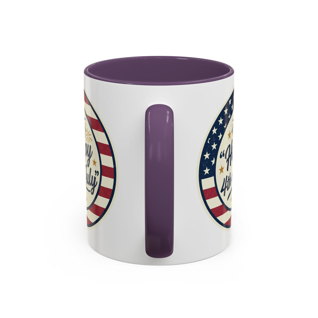 Happy 4th of July Accent Coffee Mug – Patriotic American Flag Design (11/15oz)
