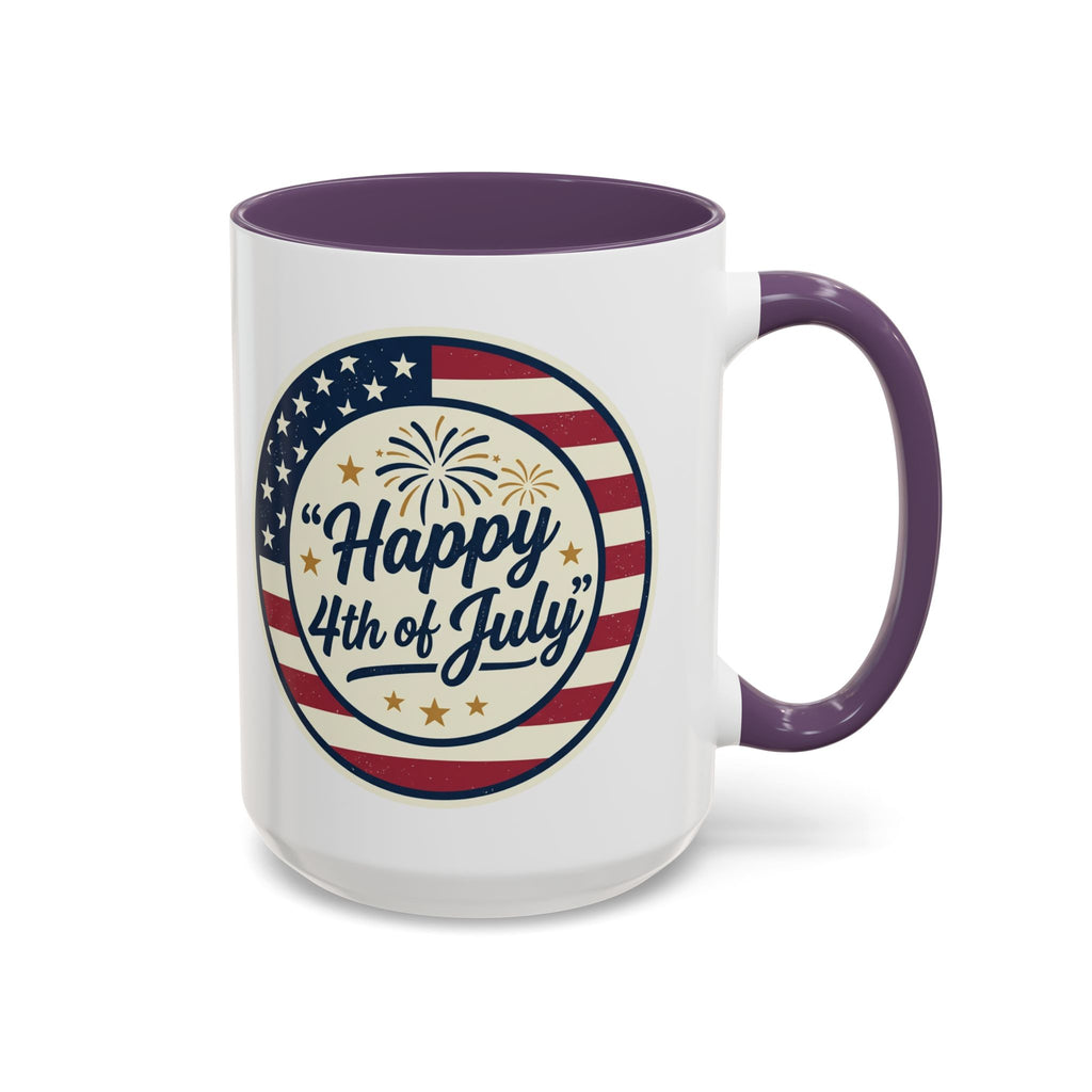 Happy 4th of July Accent Coffee Mug – Patriotic American Flag Design (11/15oz)