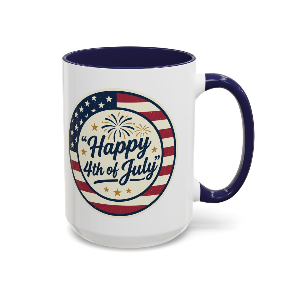 Happy 4th of July Accent Coffee Mug – Patriotic American Flag Design (11/15oz)