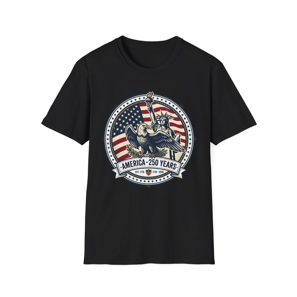 America 250 Years T-Shirt – Statue of Liberty Vintage Flag Graphic