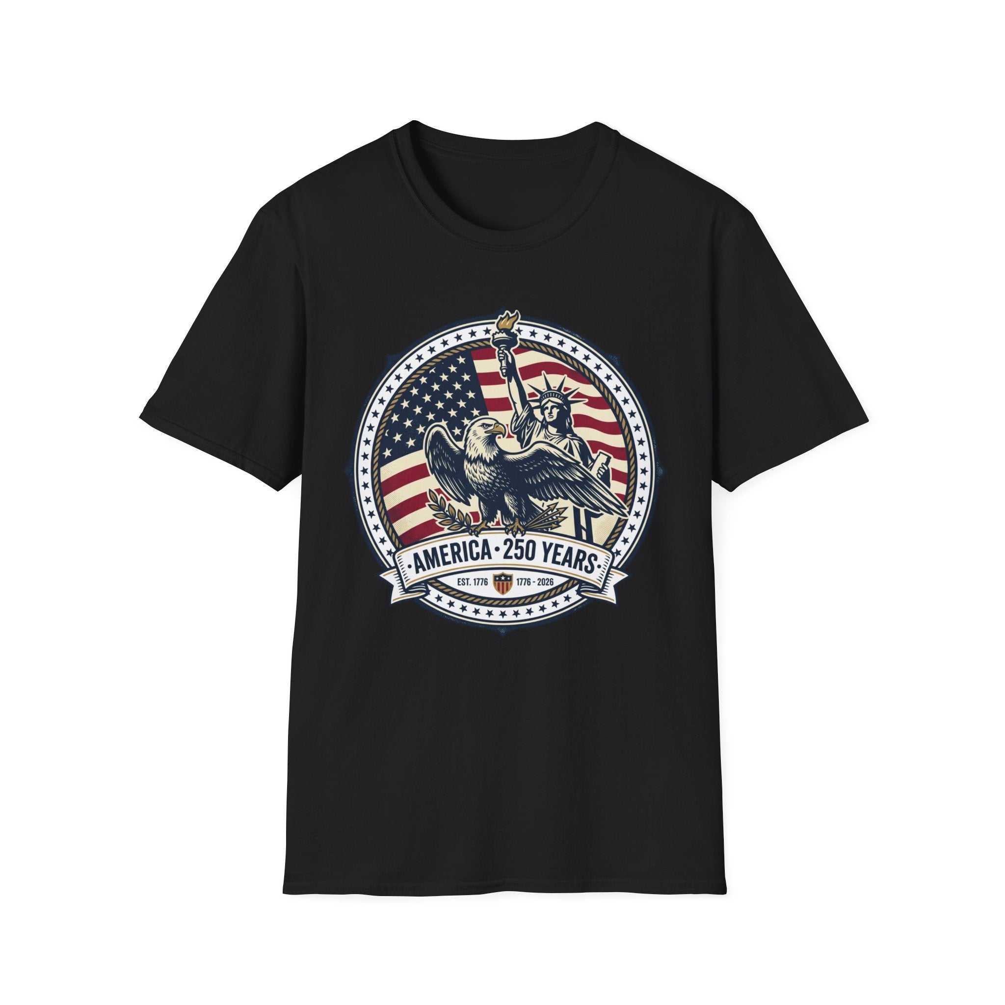 America 250 Years T-Shirt – Statue of Liberty Vintage Flag Graphic